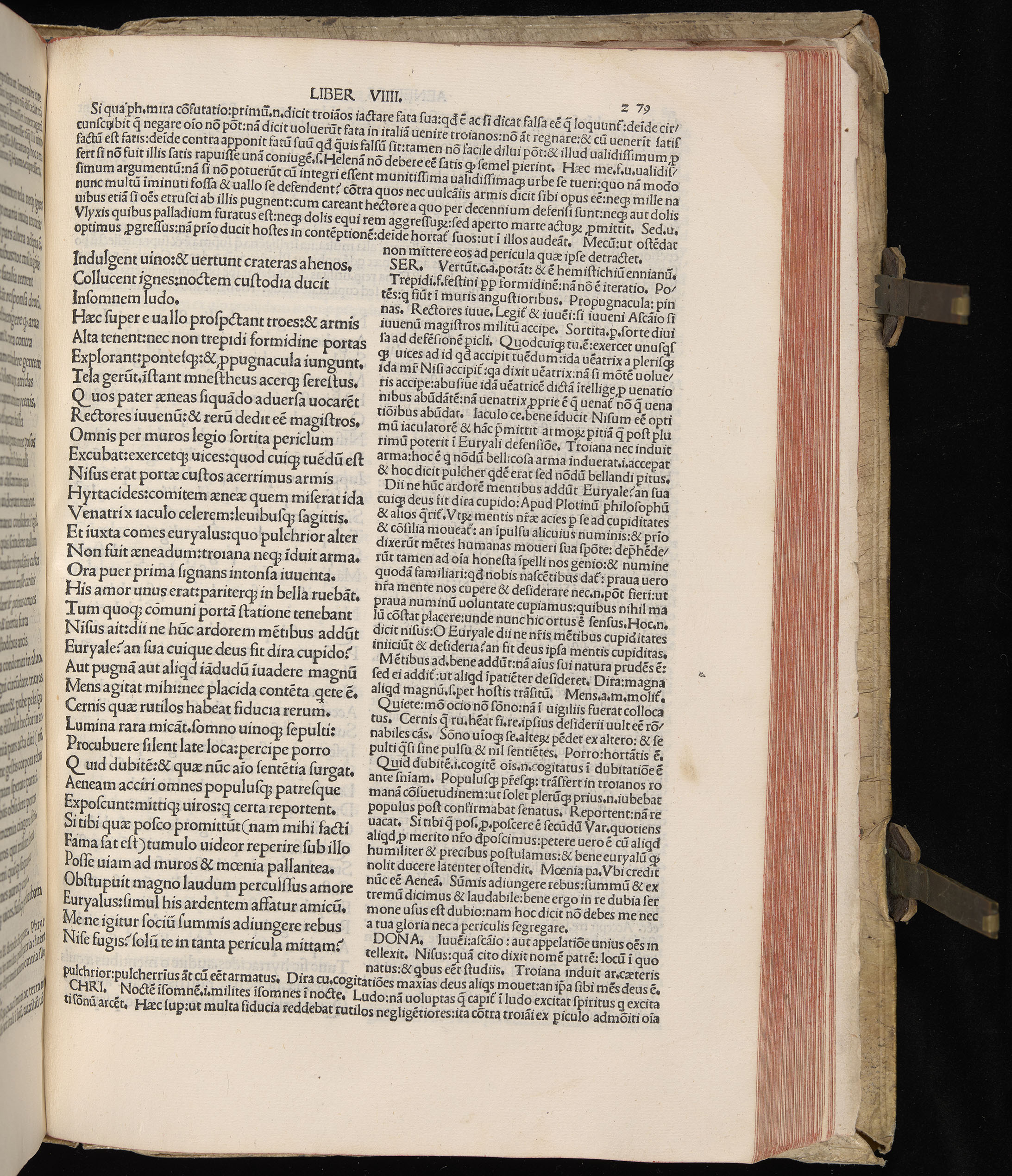 Vergilius cum c?mentariis quinque videlicet: Seruii, Landini, Ant. Mancinelli, Donati, Domitii. (M. Vegius' Book XIII addition to the Aen. Also Priapeia and Catalecta.) / Colophon: Impressu Venetiis per Bartolome? de Zanis de Portesio. . . . M.cccc.xciii. Stamped vellum with clasps. Very rare. Fol. - Image 577