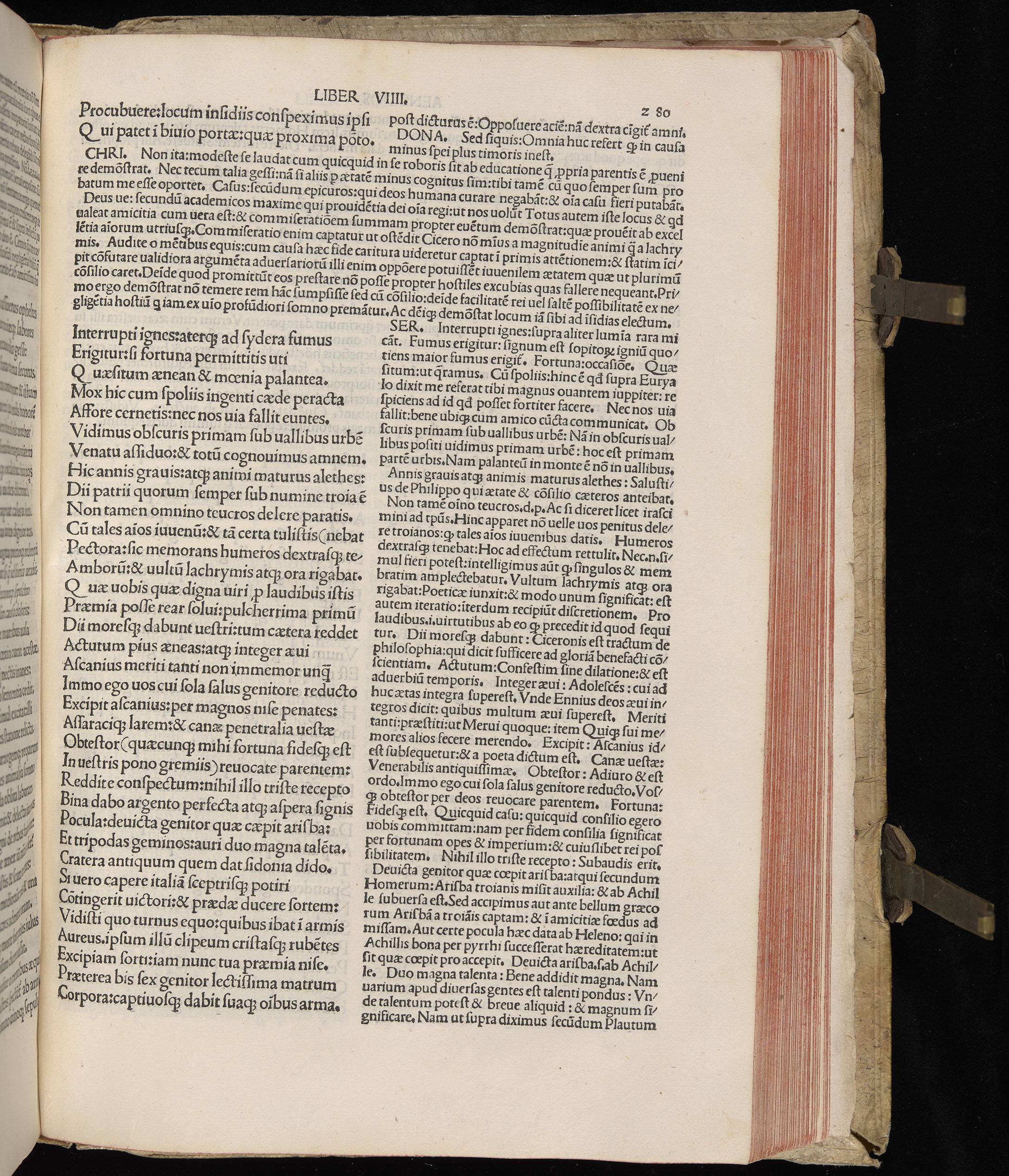 Vergilius cum c?mentariis quinque videlicet: Seruii, Landini, Ant. Mancinelli, Donati, Domitii. (M. Vegius' Book XIII addition to the Aen. Also Priapeia and Catalecta.) / Colophon: Impressu Venetiis per Bartolome? de Zanis de Portesio. . . . M.cccc.xciii. Stamped vellum with clasps. Very rare. Fol. - Image 579
