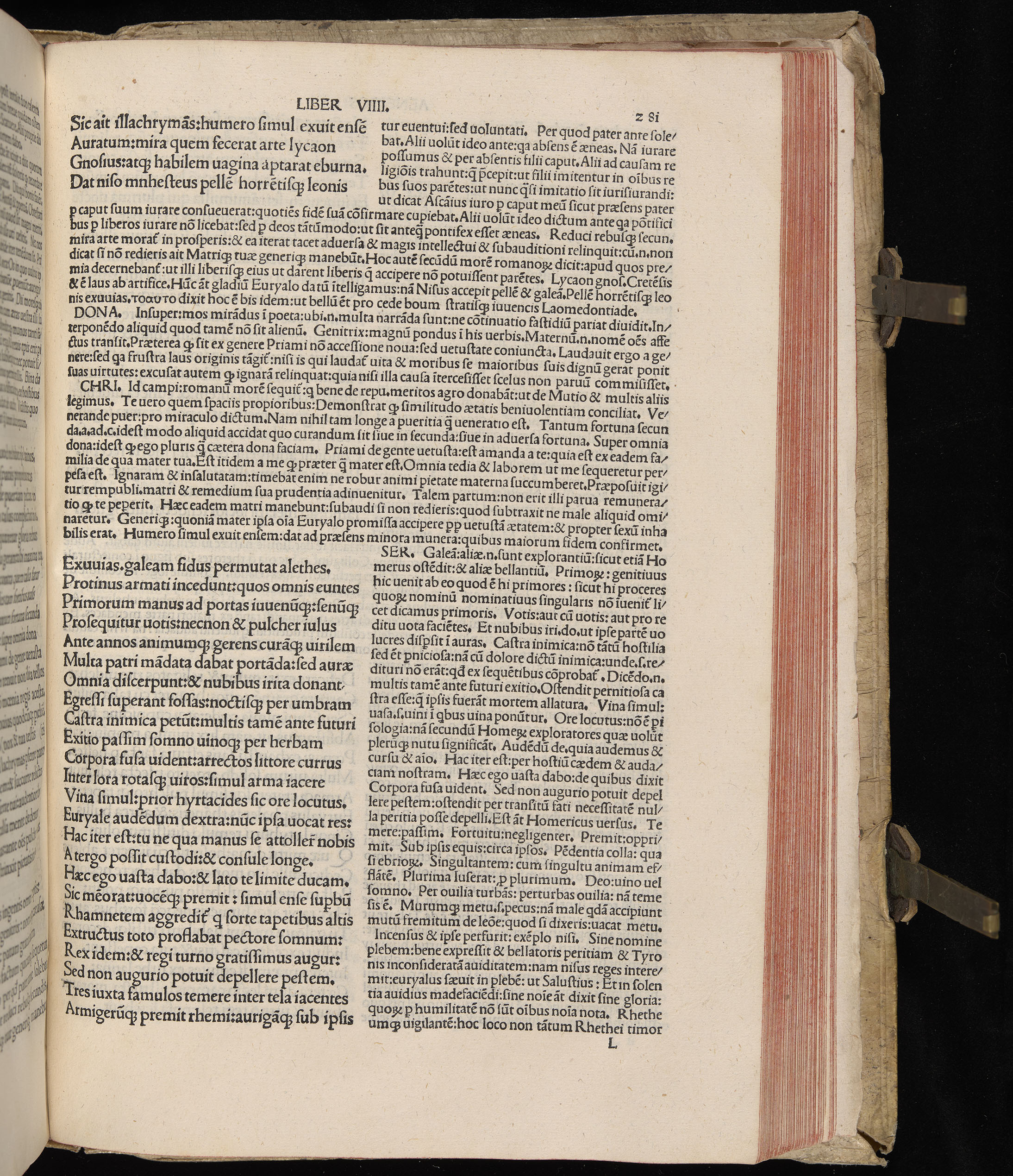 Vergilius cum c?mentariis quinque videlicet: Seruii, Landini, Ant. Mancinelli, Donati, Domitii. (M. Vegius' Book XIII addition to the Aen. Also Priapeia and Catalecta.) / Colophon: Impressu Venetiis per Bartolome? de Zanis de Portesio. . . . M.cccc.xciii. Stamped vellum with clasps. Very rare. Fol. - Image 581