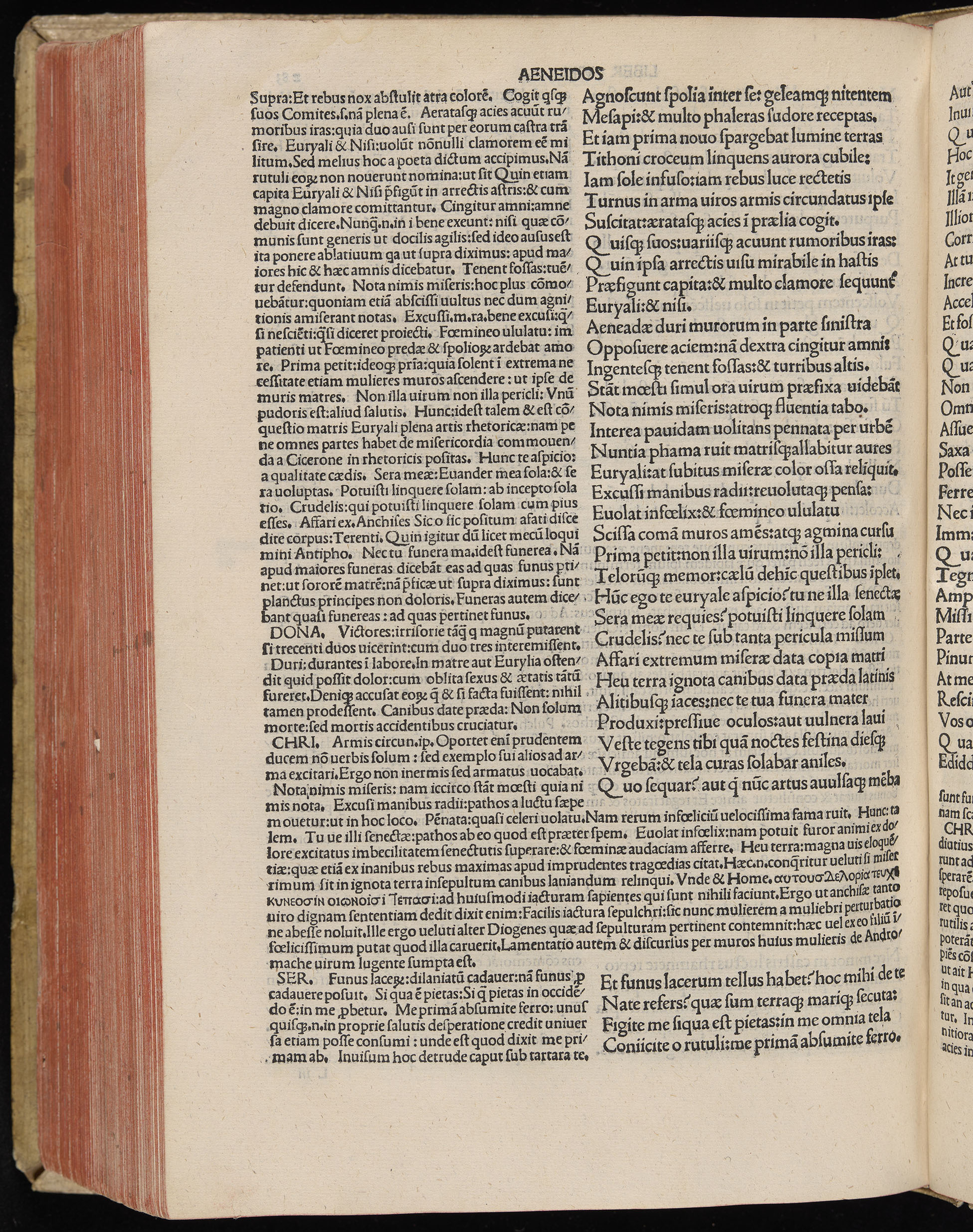 Vergilius cum c?mentariis quinque videlicet: Seruii, Landini, Ant. Mancinelli, Donati, Domitii. (M. Vegius' Book XIII addition to the Aen. Also Priapeia and Catalecta.) / Colophon: Impressu Venetiis per Bartolome? de Zanis de Portesio. . . . M.cccc.xciii. Stamped vellum with clasps. Very rare. Fol. - Image 586