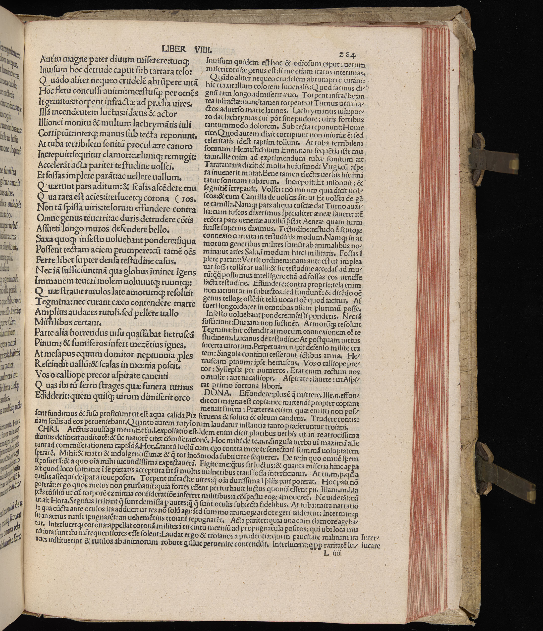 Vergilius cum c?mentariis quinque videlicet: Seruii, Landini, Ant. Mancinelli, Donati, Domitii. (M. Vegius' Book XIII addition to the Aen. Also Priapeia and Catalecta.) / Colophon: Impressu Venetiis per Bartolome? de Zanis de Portesio. . . . M.cccc.xciii. Stamped vellum with clasps. Very rare. Fol. - Image 587