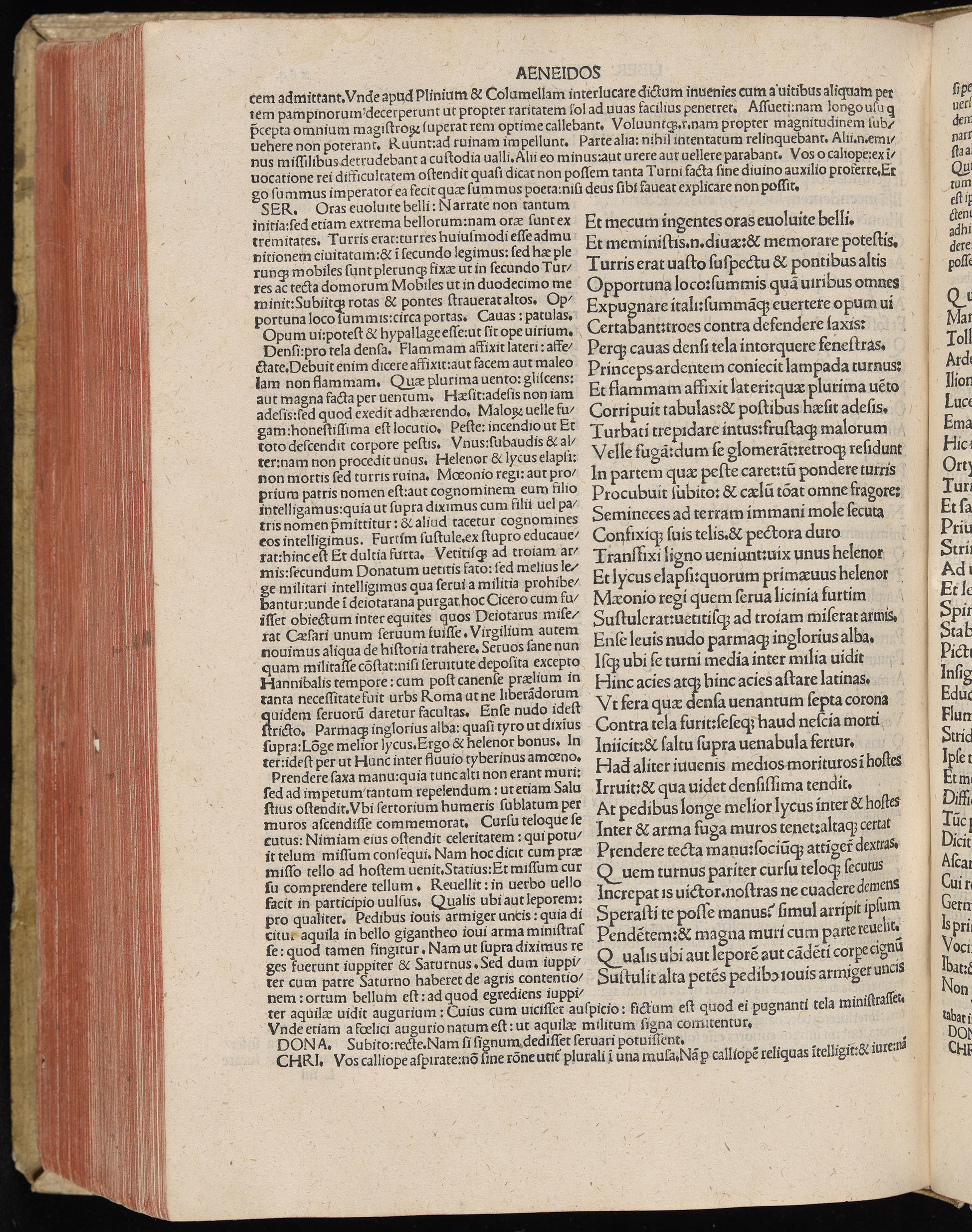 Vergilius cum c?mentariis quinque videlicet: Seruii, Landini, Ant. Mancinelli, Donati, Domitii. (M. Vegius' Book XIII addition to the Aen. Also Priapeia and Catalecta.) / Colophon: Impressu Venetiis per Bartolome? de Zanis de Portesio. . . . M.cccc.xciii. Stamped vellum with clasps. Very rare. Fol. - Image 588