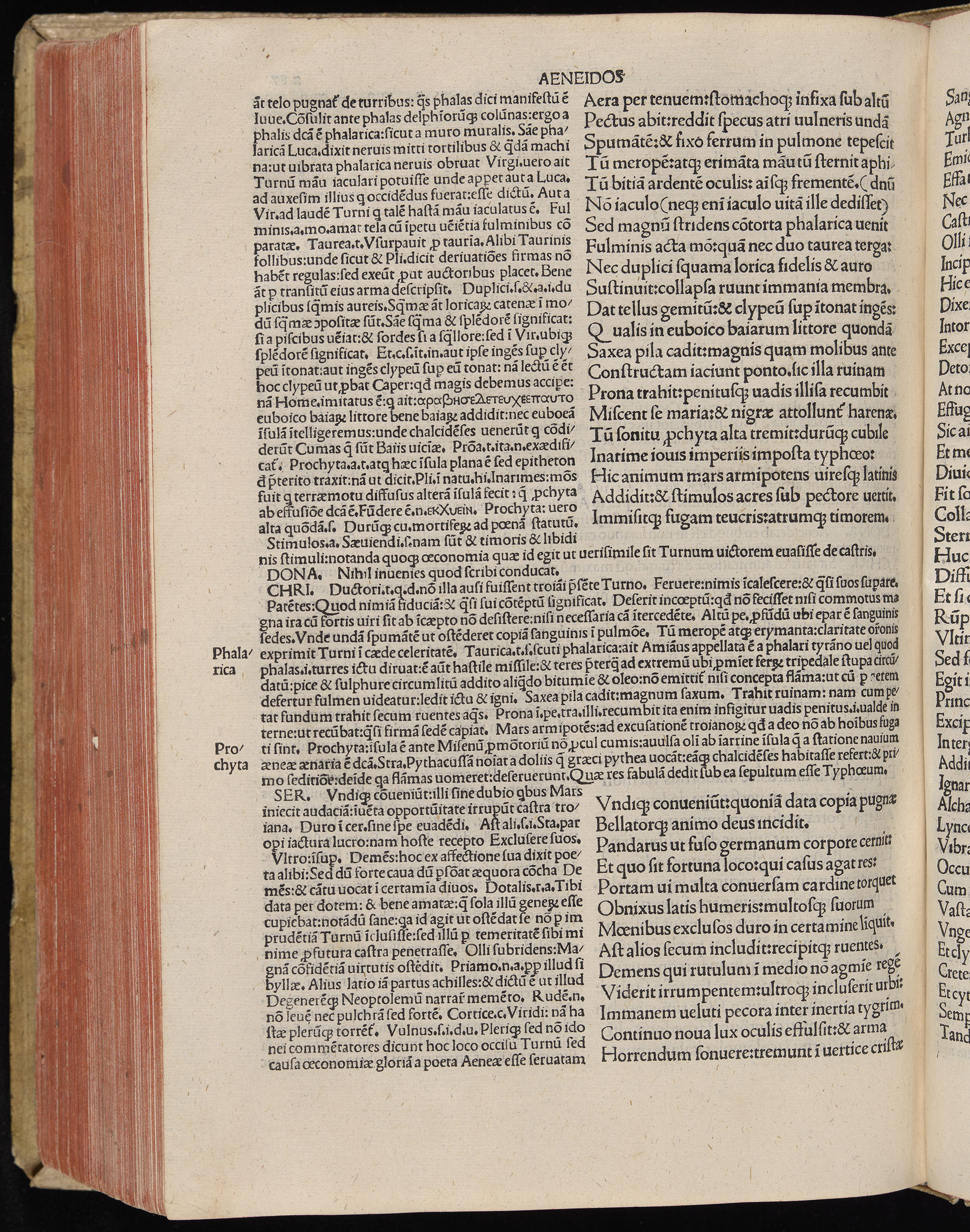 Vergilius cum c?mentariis quinque videlicet: Seruii, Landini, Ant. Mancinelli, Donati, Domitii. (M. Vegius' Book XIII addition to the Aen. Also Priapeia and Catalecta.) / Colophon: Impressu Venetiis per Bartolome? de Zanis de Portesio. . . . M.cccc.xciii. Stamped vellum with clasps. Very rare. Fol. - Image 594