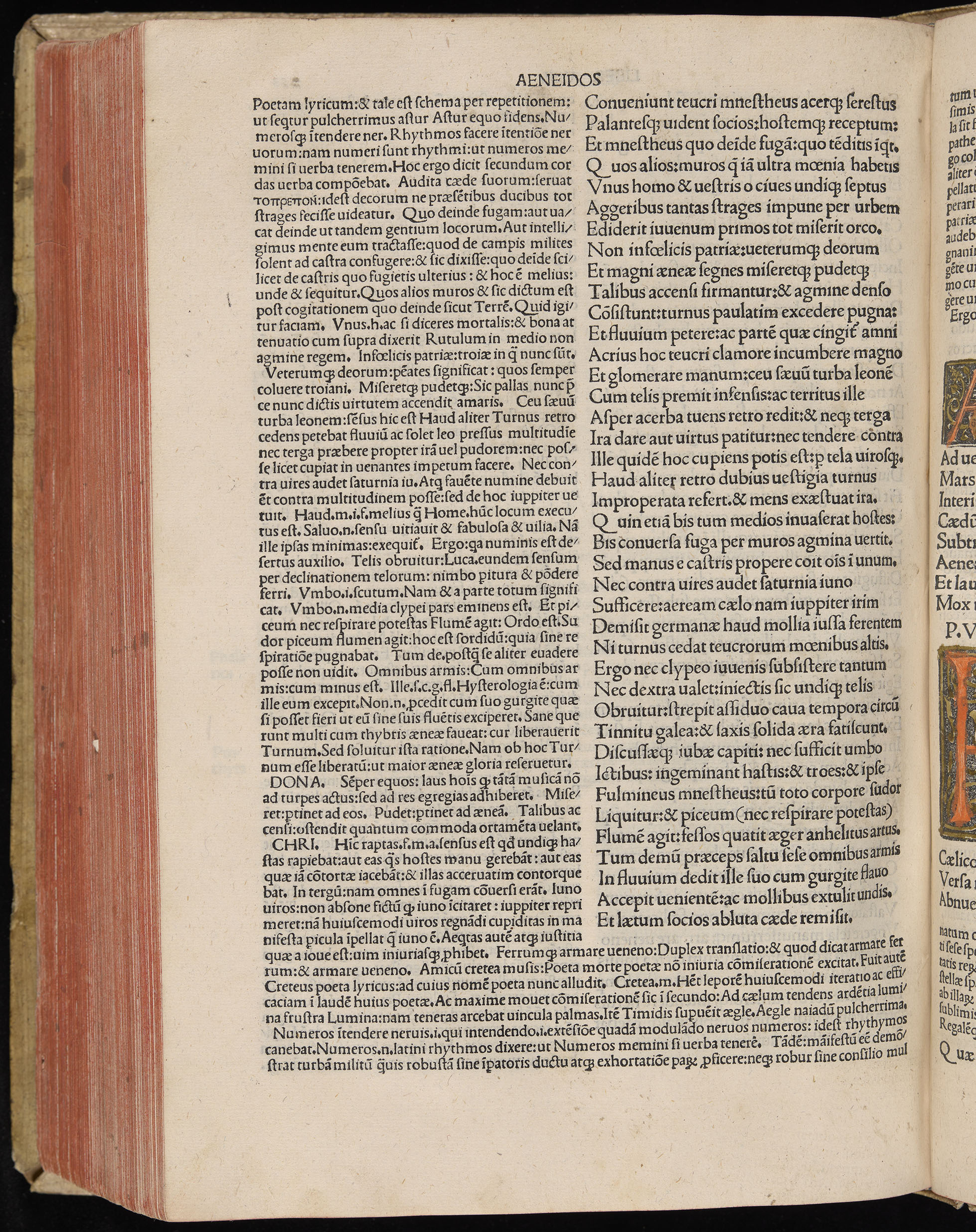 Vergilius cum c?mentariis quinque videlicet: Seruii, Landini, Ant. Mancinelli, Donati, Domitii. (M. Vegius' Book XIII addition to the Aen. Also Priapeia and Catalecta.) / Colophon: Impressu Venetiis per Bartolome? de Zanis de Portesio. . . . M.cccc.xciii. Stamped vellum with clasps. Very rare. Fol. - Image 596