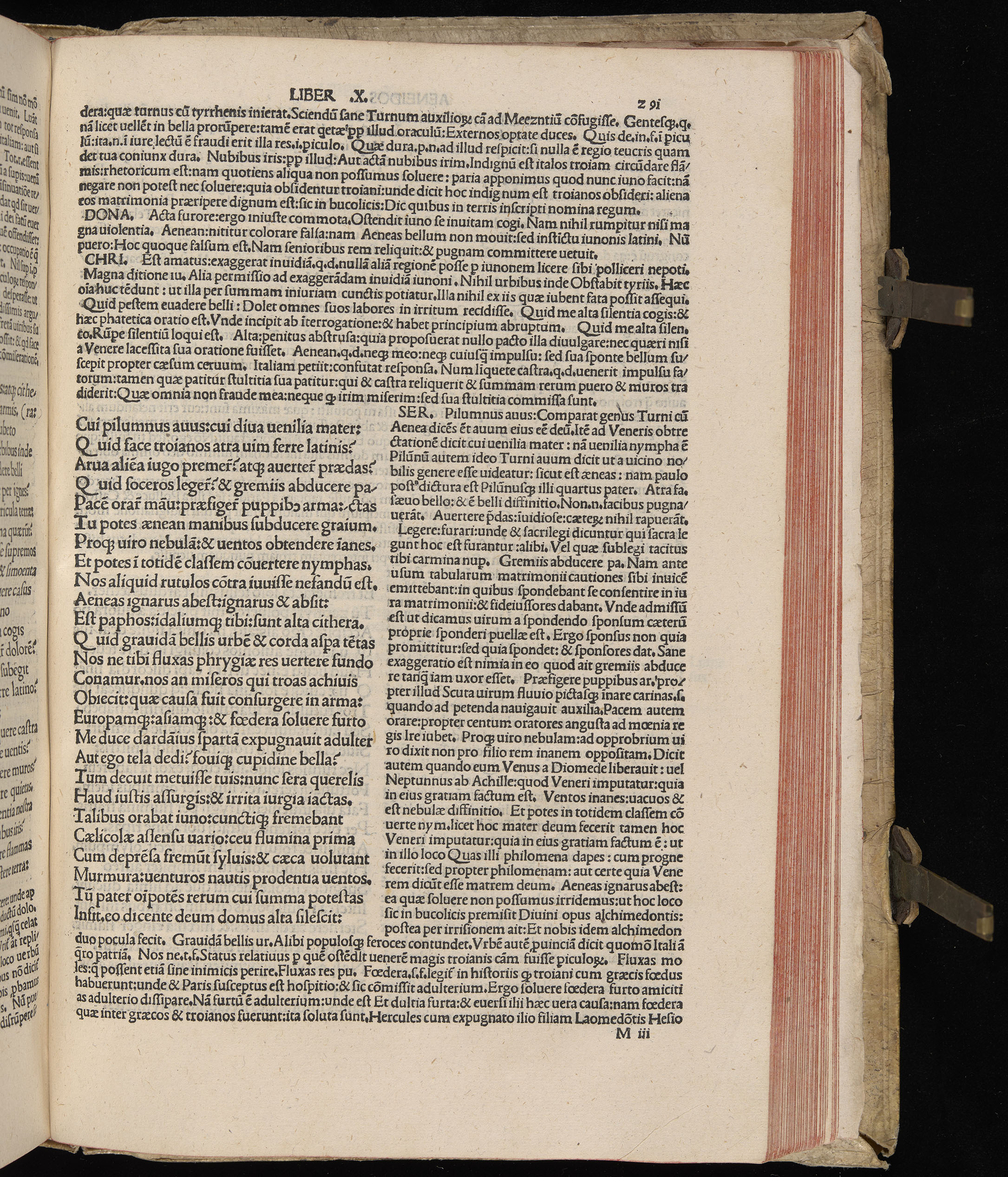 Vergilius cum c?mentariis quinque videlicet: Seruii, Landini, Ant. Mancinelli, Donati, Domitii. (M. Vegius' Book XIII addition to the Aen. Also Priapeia and Catalecta.) / Colophon: Impressu Venetiis per Bartolome? de Zanis de Portesio. . . . M.cccc.xciii. Stamped vellum with clasps. Very rare. Fol. - Image 601