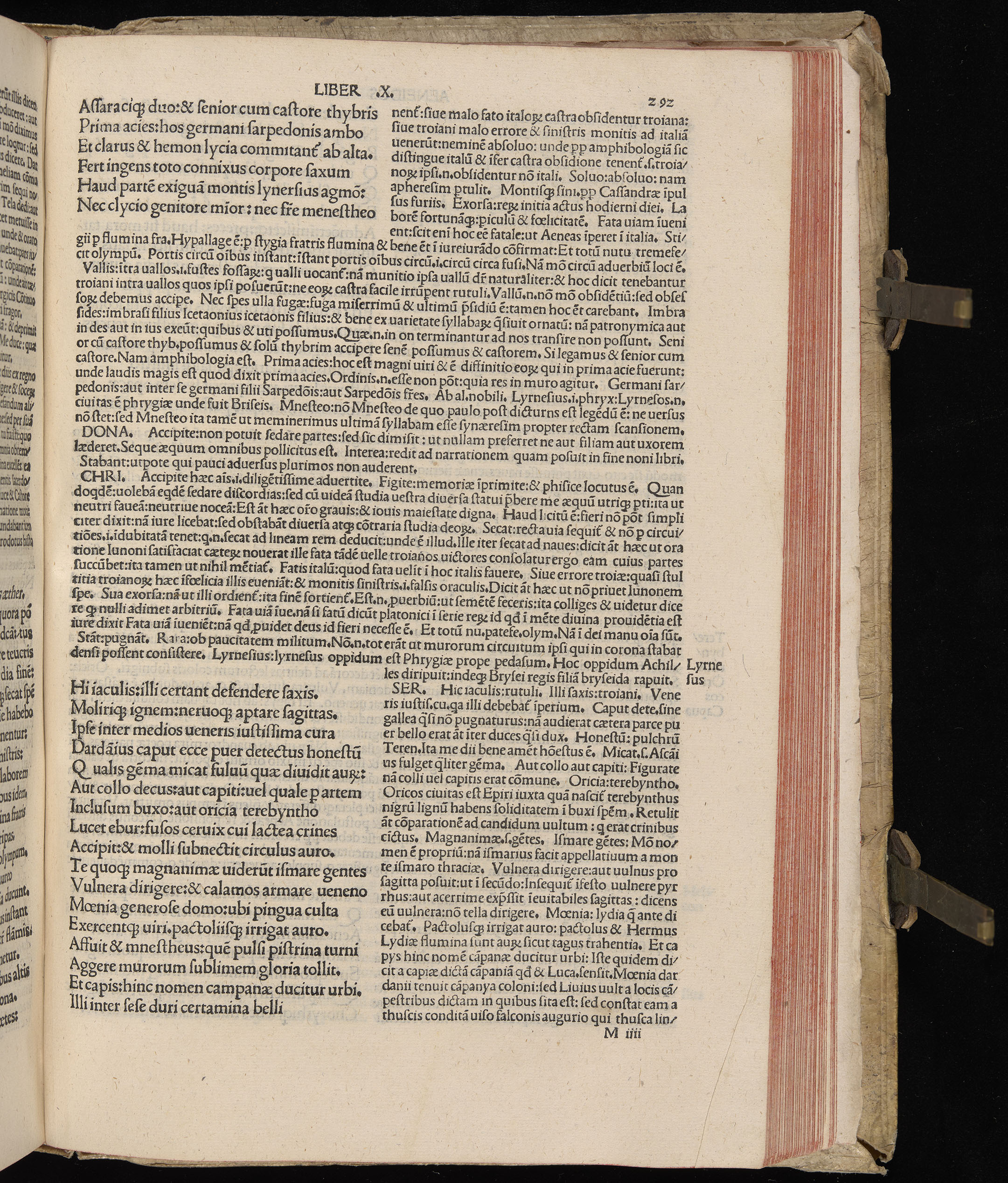Vergilius cum c?mentariis quinque videlicet: Seruii, Landini, Ant. Mancinelli, Donati, Domitii. (M. Vegius' Book XIII addition to the Aen. Also Priapeia and Catalecta.) / Colophon: Impressu Venetiis per Bartolome? de Zanis de Portesio. . . . M.cccc.xciii. Stamped vellum with clasps. Very rare. Fol. - Image 603