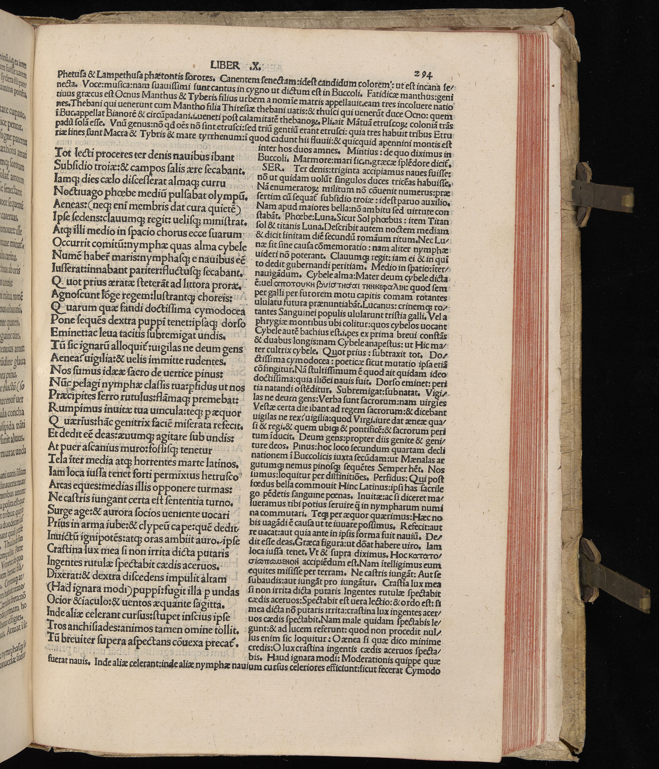 Vergilius cum c?mentariis quinque videlicet: Seruii, Landini, Ant. Mancinelli, Donati, Domitii. (M. Vegius' Book XIII addition to the Aen. Also Priapeia and Catalecta.) / Colophon: Impressu Venetiis per Bartolome? de Zanis de Portesio. . . . M.cccc.xciii. Stamped vellum with clasps. Very rare. Fol. - Image 607