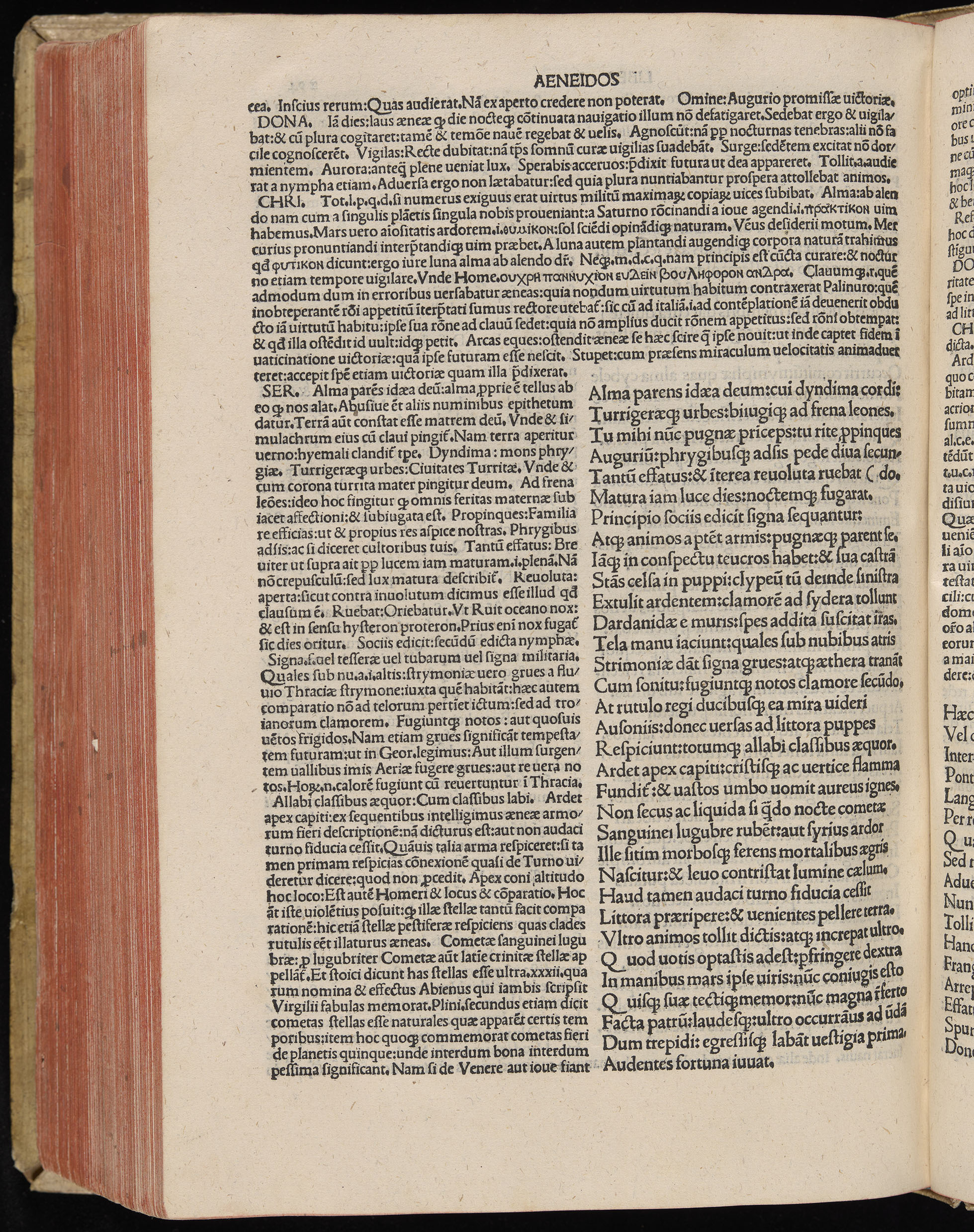 Vergilius cum c?mentariis quinque videlicet: Seruii, Landini, Ant. Mancinelli, Donati, Domitii. (M. Vegius' Book XIII addition to the Aen. Also Priapeia and Catalecta.) / Colophon: Impressu Venetiis per Bartolome? de Zanis de Portesio. . . . M.cccc.xciii. Stamped vellum with clasps. Very rare. Fol. - Image 608