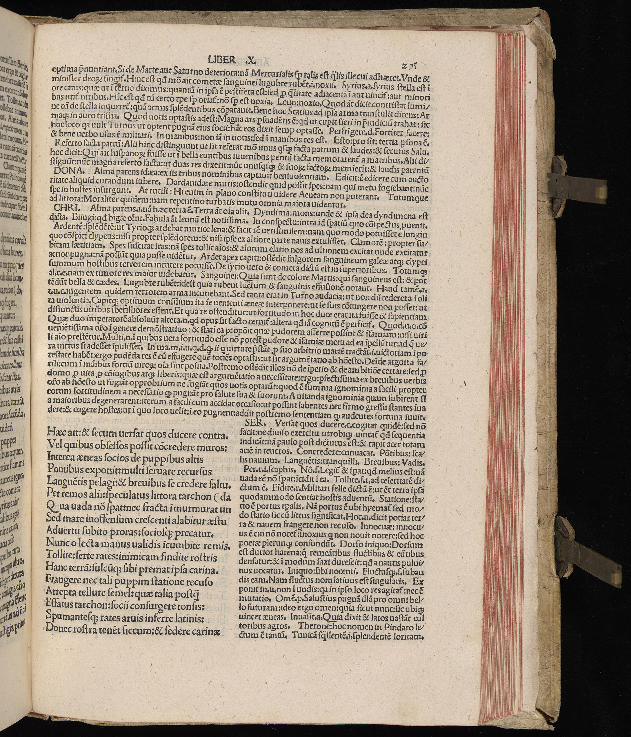 Vergilius cum c?mentariis quinque videlicet: Seruii, Landini, Ant. Mancinelli, Donati, Domitii. (M. Vegius' Book XIII addition to the Aen. Also Priapeia and Catalecta.) / Colophon: Impressu Venetiis per Bartolome? de Zanis de Portesio. . . . M.cccc.xciii. Stamped vellum with clasps. Very rare. Fol. - Image 609