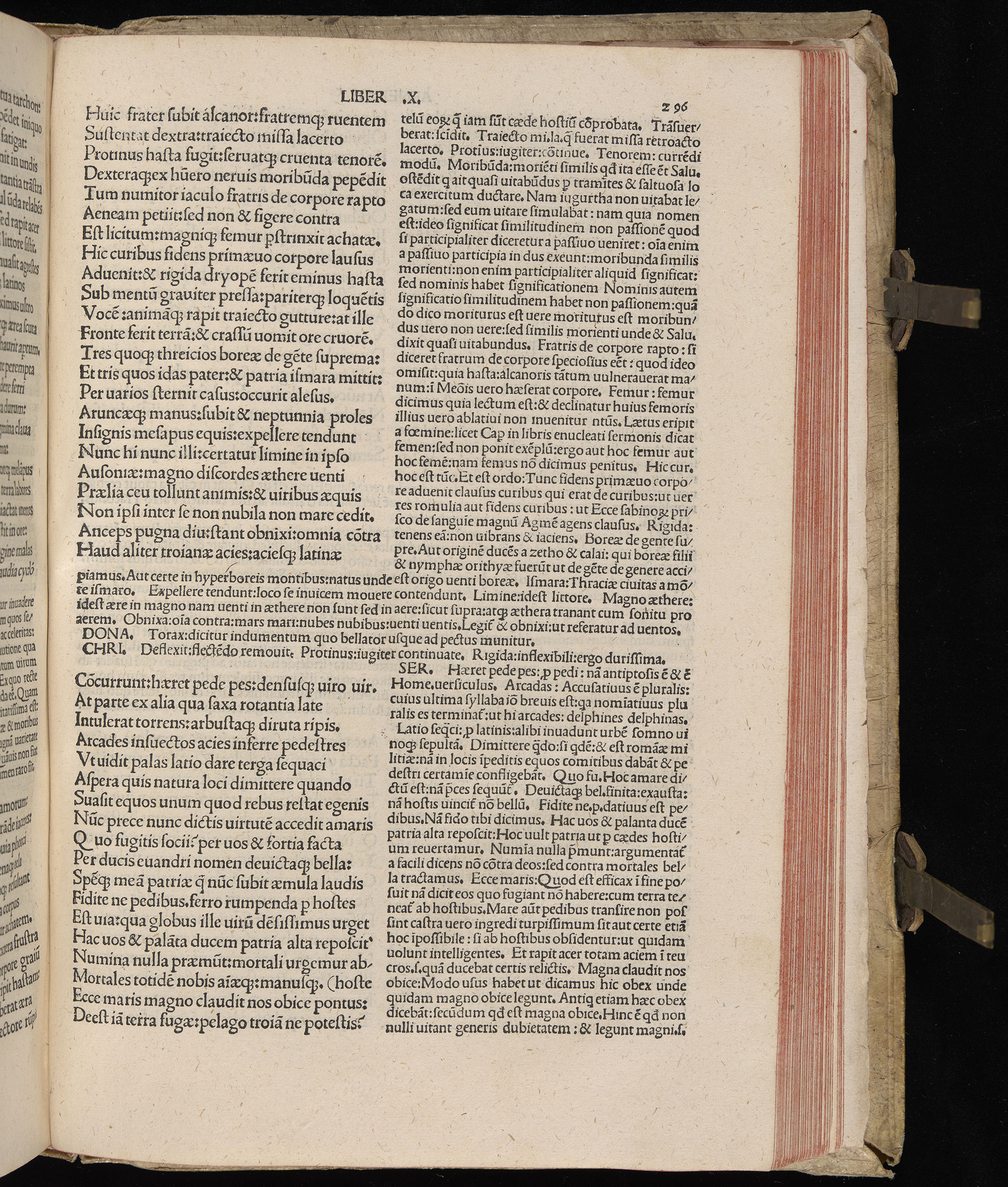 Vergilius cum c?mentariis quinque videlicet: Seruii, Landini, Ant. Mancinelli, Donati, Domitii. (M. Vegius' Book XIII addition to the Aen. Also Priapeia and Catalecta.) / Colophon: Impressu Venetiis per Bartolome? de Zanis de Portesio. . . . M.cccc.xciii. Stamped vellum with clasps. Very rare. Fol. - Image 611