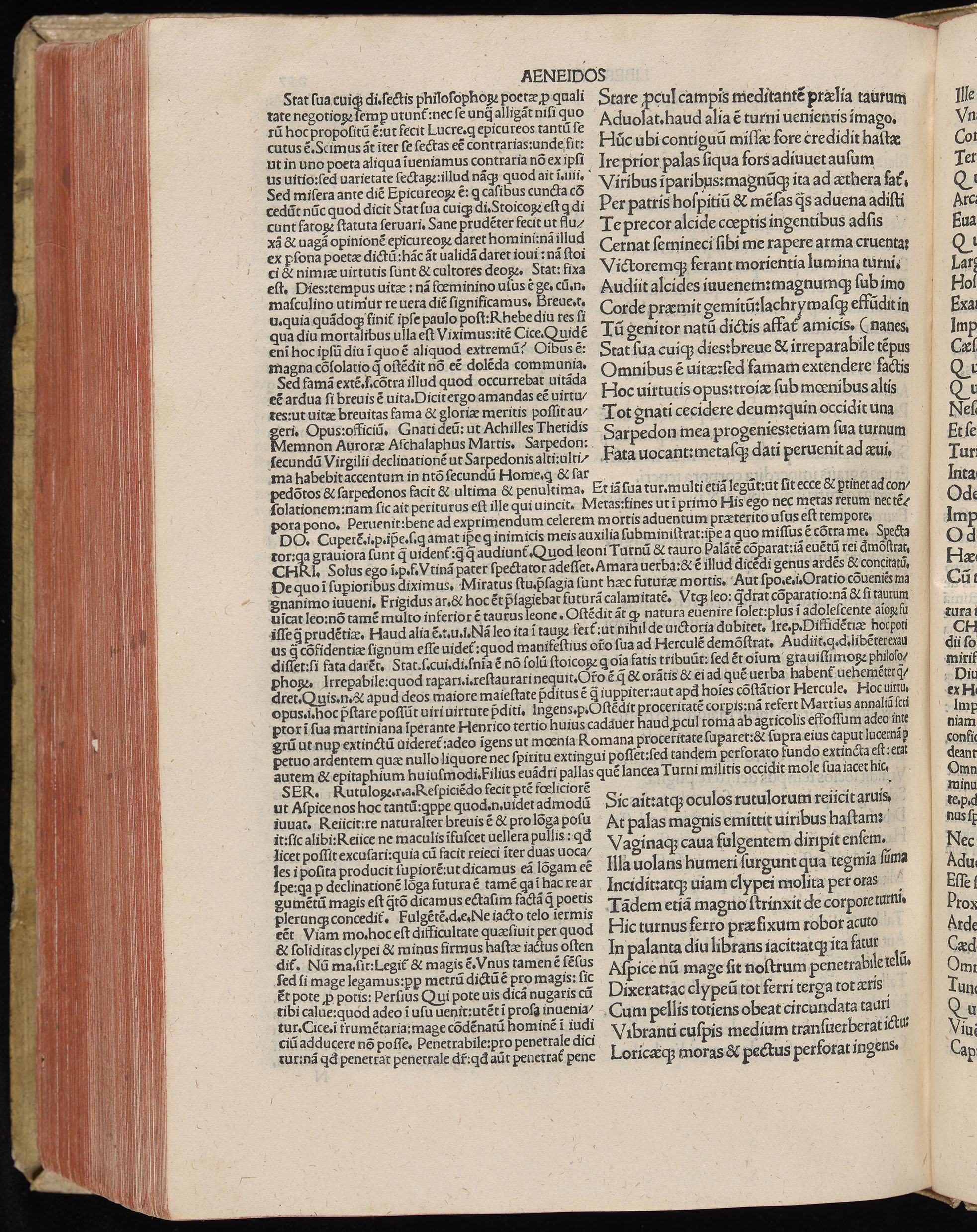Vergilius cum c?mentariis quinque videlicet: Seruii, Landini, Ant. Mancinelli, Donati, Domitii. (M. Vegius' Book XIII addition to the Aen. Also Priapeia and Catalecta.) / Colophon: Impressu Venetiis per Bartolome? de Zanis de Portesio. . . . M.cccc.xciii. Stamped vellum with clasps. Very rare. Fol. - Image 614