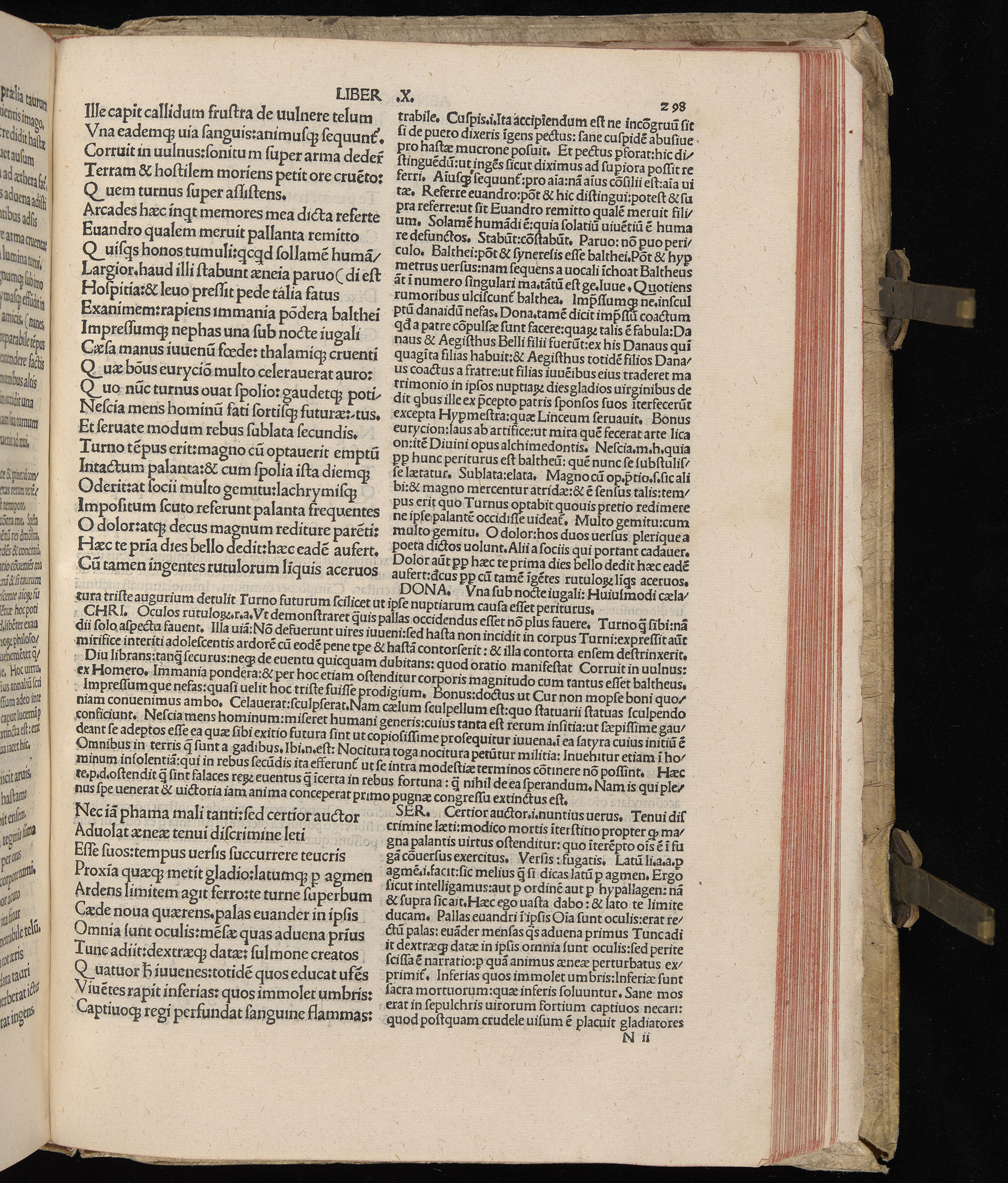 Vergilius cum c?mentariis quinque videlicet: Seruii, Landini, Ant. Mancinelli, Donati, Domitii. (M. Vegius' Book XIII addition to the Aen. Also Priapeia and Catalecta.) / Colophon: Impressu Venetiis per Bartolome? de Zanis de Portesio. . . . M.cccc.xciii. Stamped vellum with clasps. Very rare. Fol. - Image 615