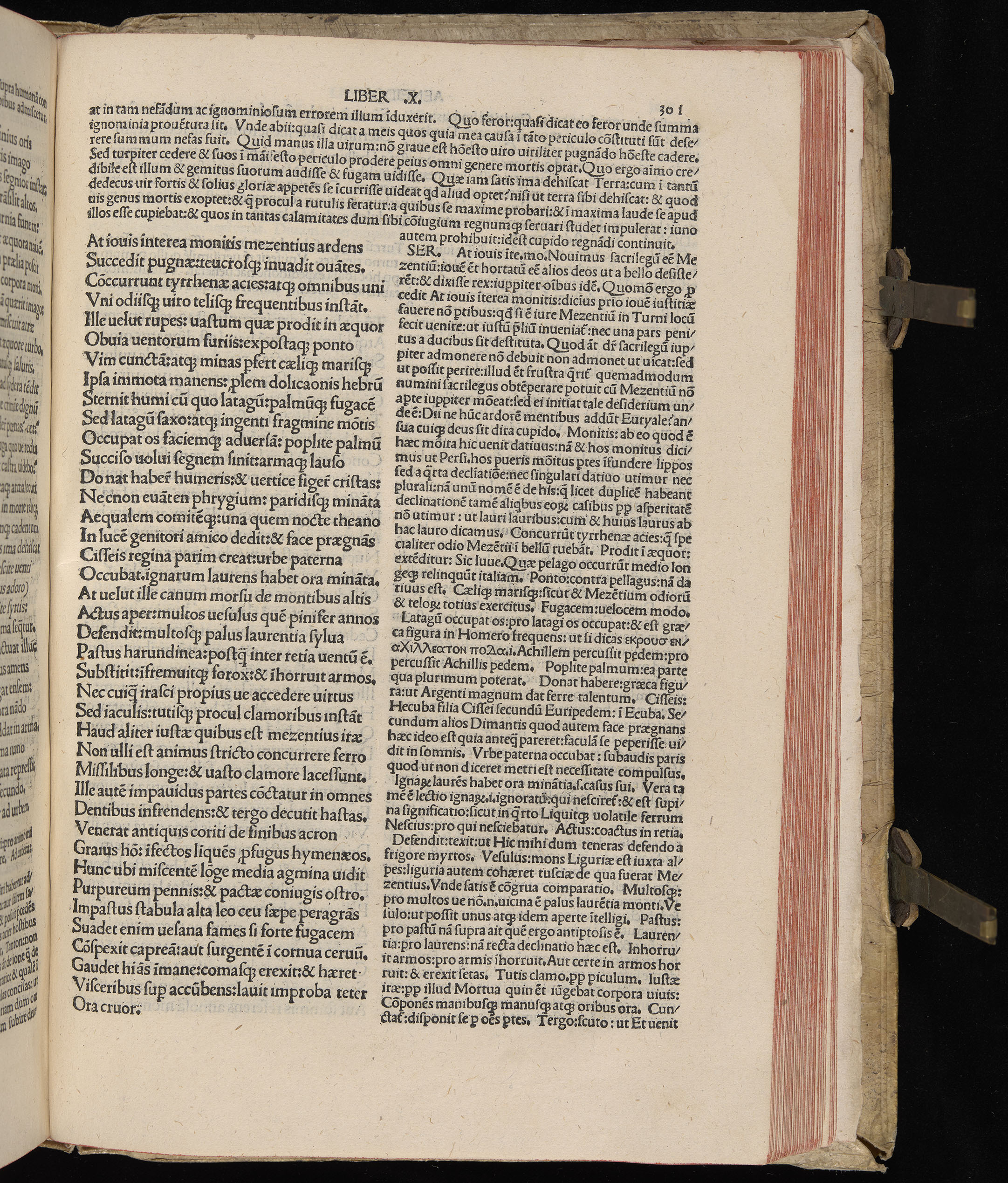 Vergilius cum c?mentariis quinque videlicet: Seruii, Landini, Ant. Mancinelli, Donati, Domitii. (M. Vegius' Book XIII addition to the Aen. Also Priapeia and Catalecta.) / Colophon: Impressu Venetiis per Bartolome? de Zanis de Portesio. . . . M.cccc.xciii. Stamped vellum with clasps. Very rare. Fol. - Image 621