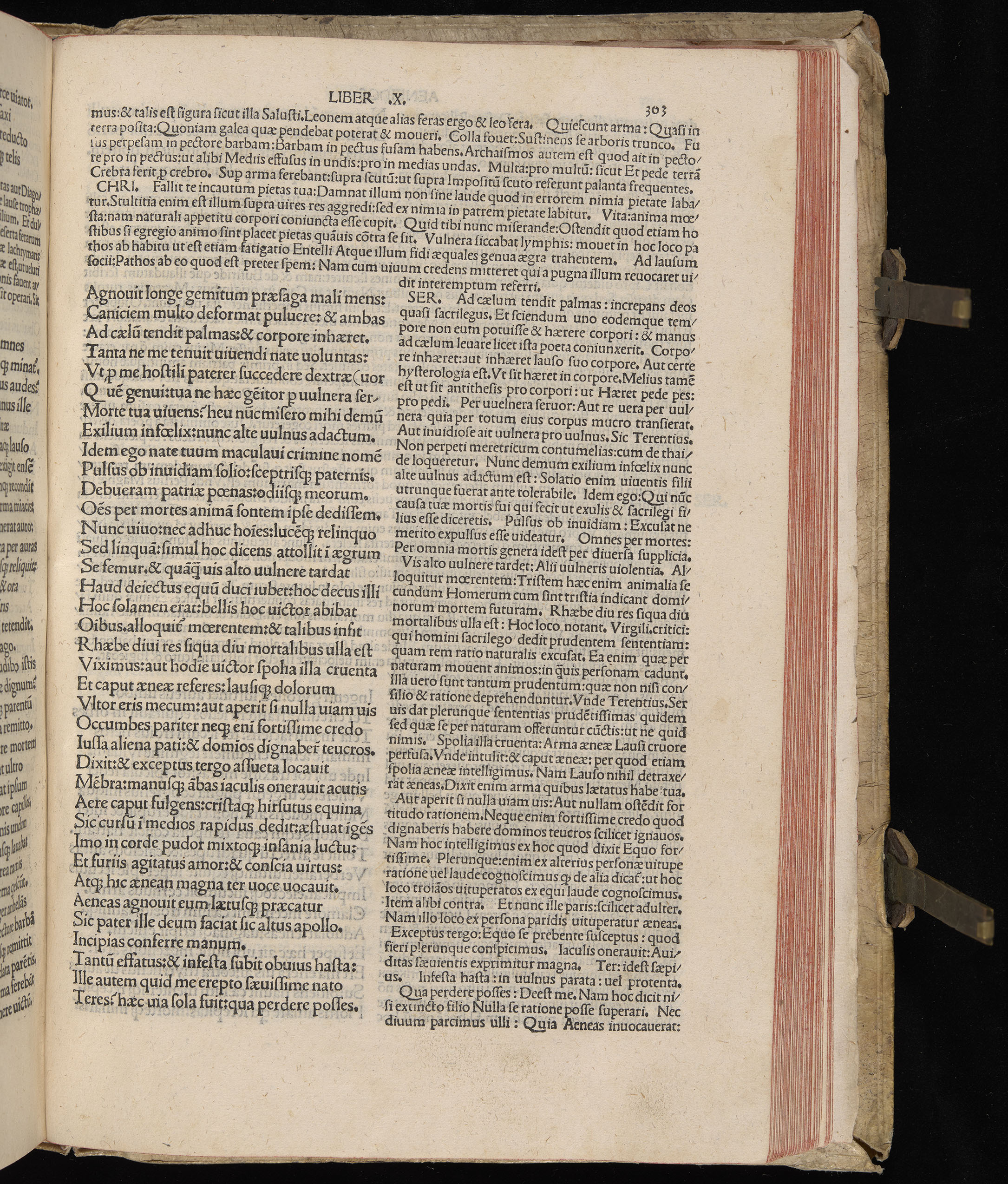 Vergilius cum c?mentariis quinque videlicet: Seruii, Landini, Ant. Mancinelli, Donati, Domitii. (M. Vegius' Book XIII addition to the Aen. Also Priapeia and Catalecta.) / Colophon: Impressu Venetiis per Bartolome? de Zanis de Portesio. . . . M.cccc.xciii. Stamped vellum with clasps. Very rare. Fol. - Image 625