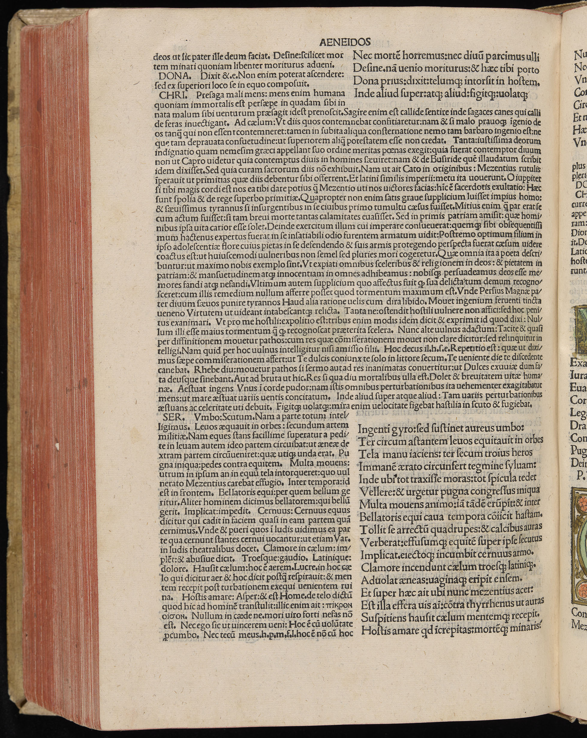 Vergilius cum c?mentariis quinque videlicet: Seruii, Landini, Ant. Mancinelli, Donati, Domitii. (M. Vegius' Book XIII addition to the Aen. Also Priapeia and Catalecta.) / Colophon: Impressu Venetiis per Bartolome? de Zanis de Portesio. . . . M.cccc.xciii. Stamped vellum with clasps. Very rare. Fol. - Image 626