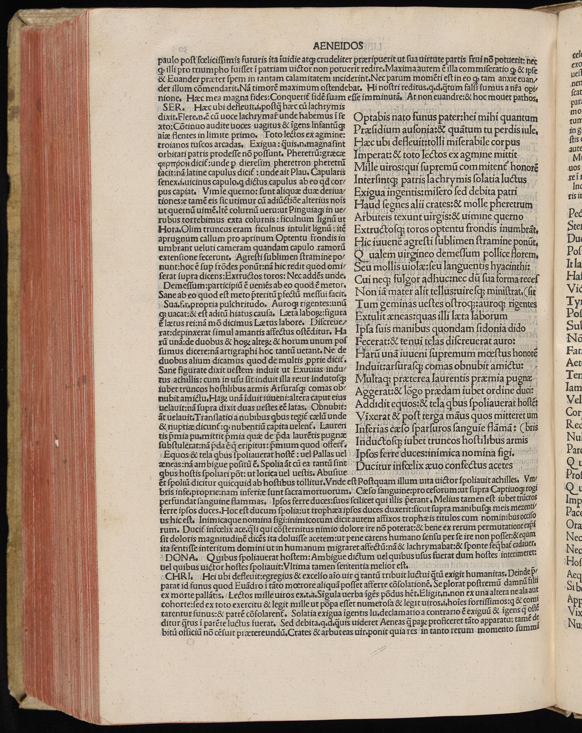 Vergilius cum c?mentariis quinque videlicet: Seruii, Landini, Ant. Mancinelli, Donati, Domitii. (M. Vegius' Book XIII addition to the Aen. Also Priapeia and Catalecta.) / Colophon: Impressu Venetiis per Bartolome? de Zanis de Portesio. . . . M.cccc.xciii. Stamped vellum with clasps. Very rare. Fol. - Image 630