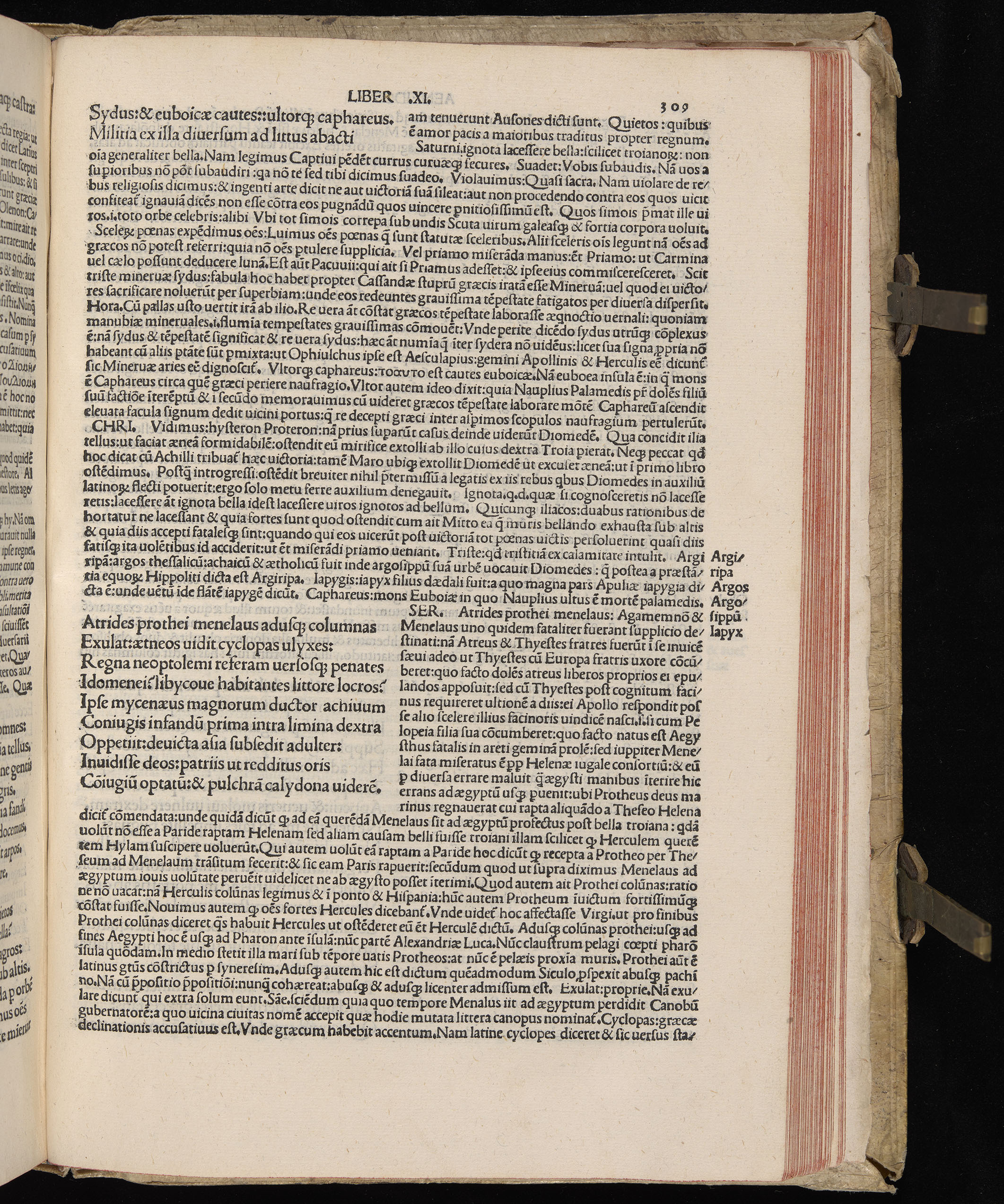 Vergilius cum c?mentariis quinque videlicet: Seruii, Landini, Ant. Mancinelli, Donati, Domitii. (M. Vegius' Book XIII addition to the Aen. Also Priapeia and Catalecta.) / Colophon: Impressu Venetiis per Bartolome? de Zanis de Portesio. . . . M.cccc.xciii. Stamped vellum with clasps. Very rare. Fol. - Image 637