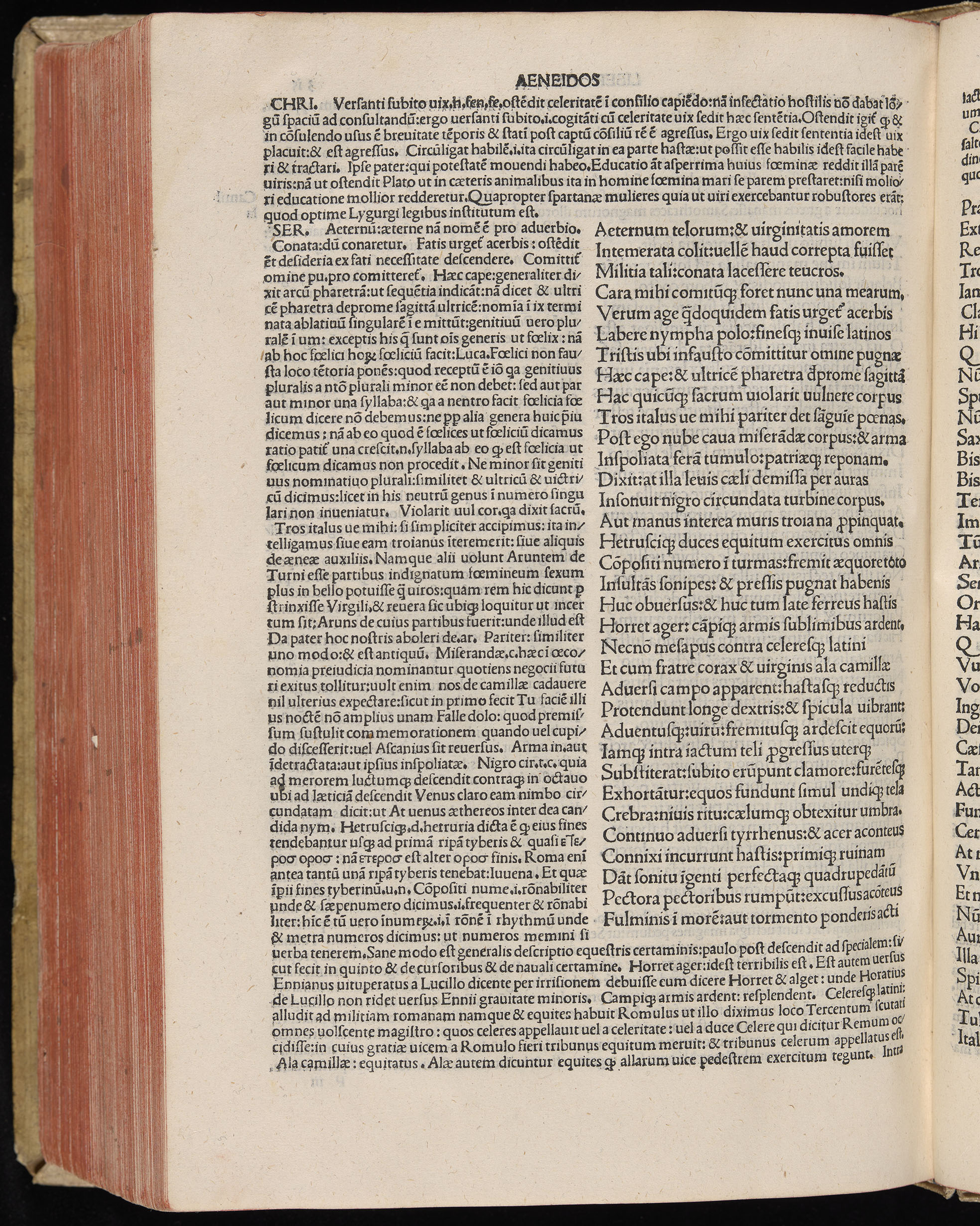 Vergilius cum c?mentariis quinque videlicet: Seruii, Landini, Ant. Mancinelli, Donati, Domitii. (M. Vegius' Book XIII addition to the Aen. Also Priapeia and Catalecta.) / Colophon: Impressu Venetiis per Bartolome? de Zanis de Portesio. . . . M.cccc.xciii. Stamped vellum with clasps. Very rare. Fol. - Image 650
