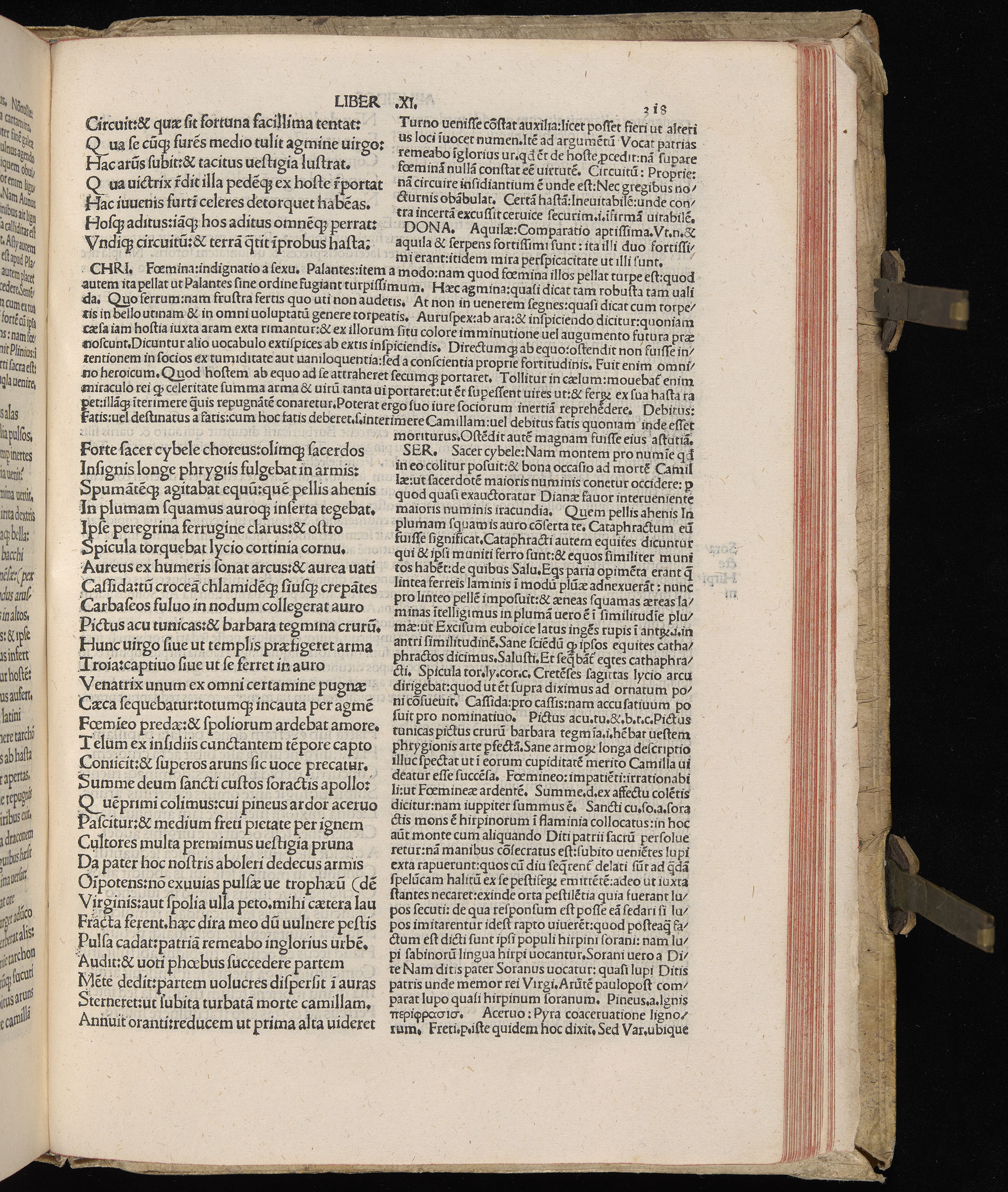 Vergilius cum c?mentariis quinque videlicet: Seruii, Landini, Ant. Mancinelli, Donati, Domitii. (M. Vegius' Book XIII addition to the Aen. Also Priapeia and Catalecta.) / Colophon: Impressu Venetiis per Bartolome? de Zanis de Portesio. . . . M.cccc.xciii. Stamped vellum with clasps. Very rare. Fol. - Image 655