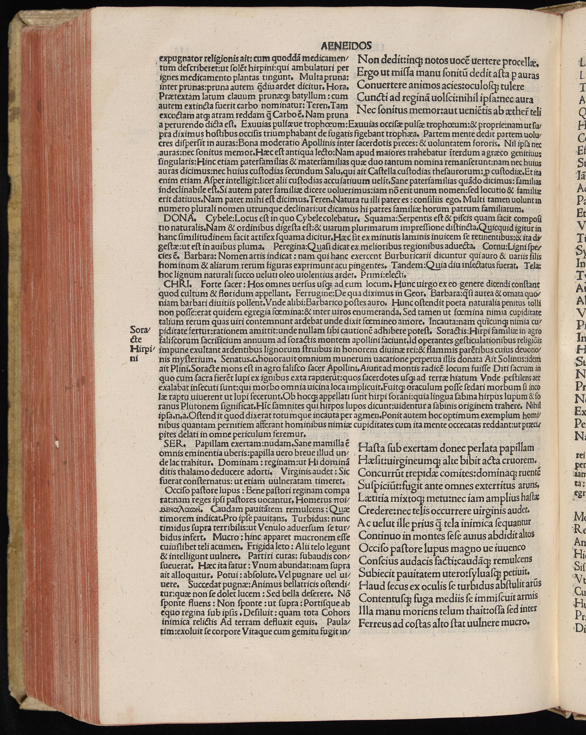 Vergilius cum c?mentariis quinque videlicet: Seruii, Landini, Ant. Mancinelli, Donati, Domitii. (M. Vegius' Book XIII addition to the Aen. Also Priapeia and Catalecta.) / Colophon: Impressu Venetiis per Bartolome? de Zanis de Portesio. . . . M.cccc.xciii. Stamped vellum with clasps. Very rare. Fol. - Image 656