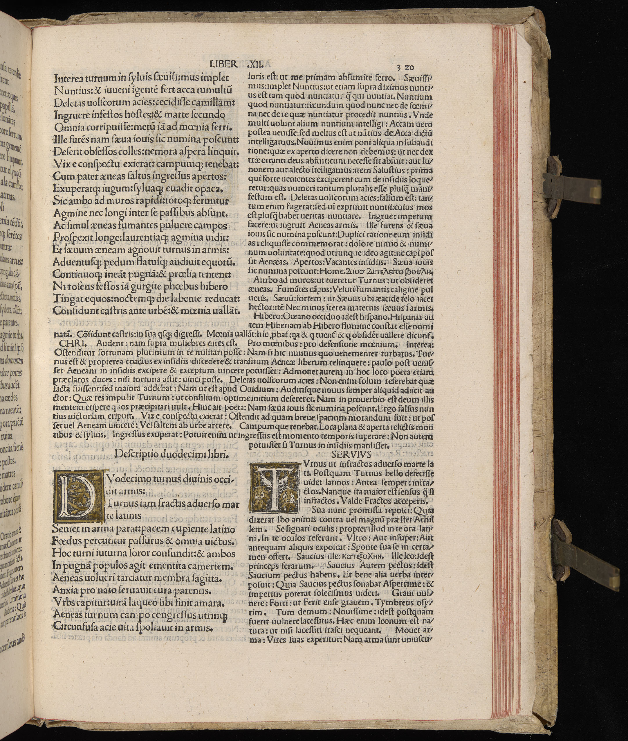 Vergilius cum c?mentariis quinque videlicet: Seruii, Landini, Ant. Mancinelli, Donati, Domitii. (M. Vegius' Book XIII addition to the Aen. Also Priapeia and Catalecta.) / Colophon: Impressu Venetiis per Bartolome? de Zanis de Portesio. . . . M.cccc.xciii. Stamped vellum with clasps. Very rare. Fol. - Image 659