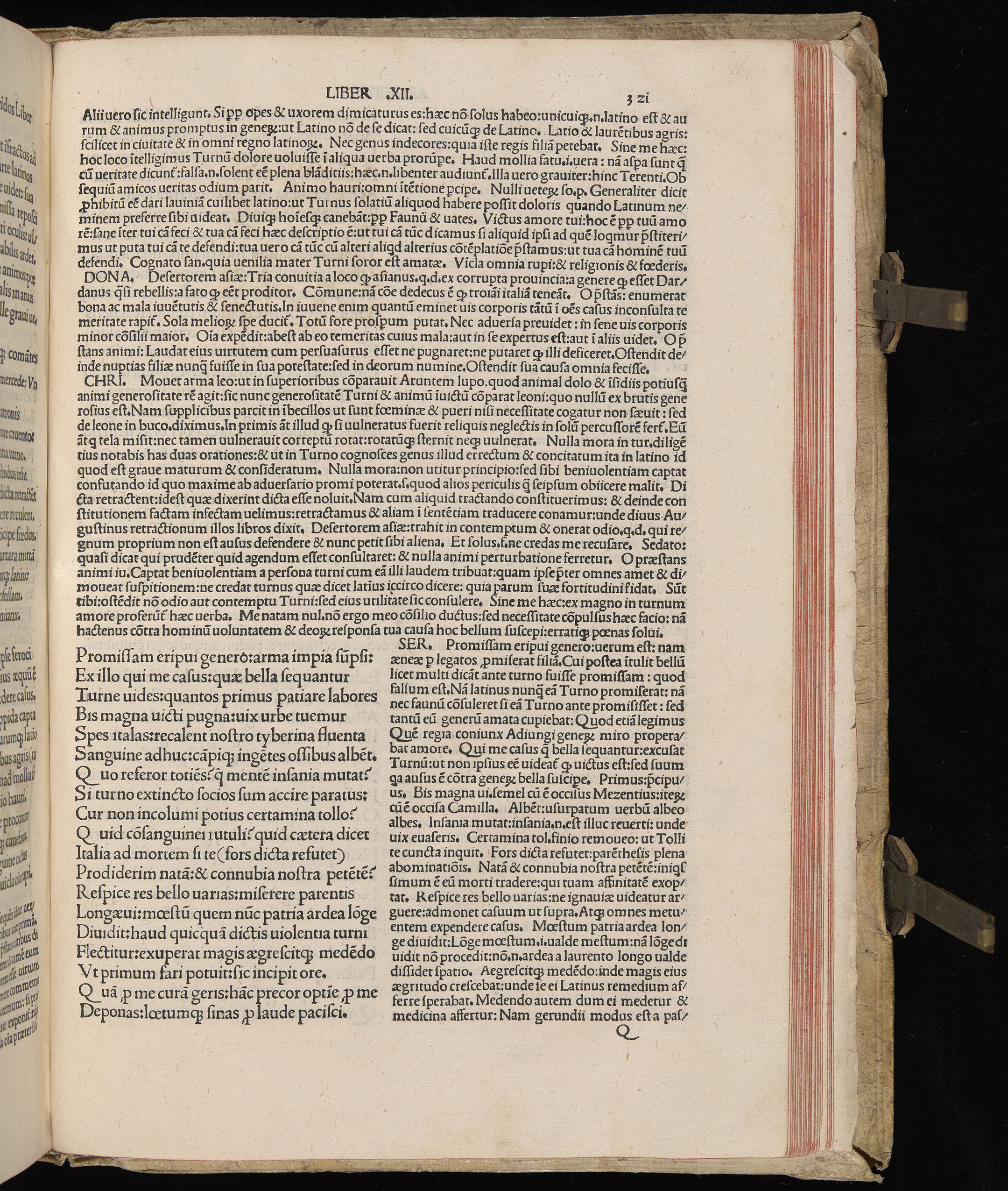 Vergilius cum c?mentariis quinque videlicet: Seruii, Landini, Ant. Mancinelli, Donati, Domitii. (M. Vegius' Book XIII addition to the Aen. Also Priapeia and Catalecta.) / Colophon: Impressu Venetiis per Bartolome? de Zanis de Portesio. . . . M.cccc.xciii. Stamped vellum with clasps. Very rare. Fol. - Image 661