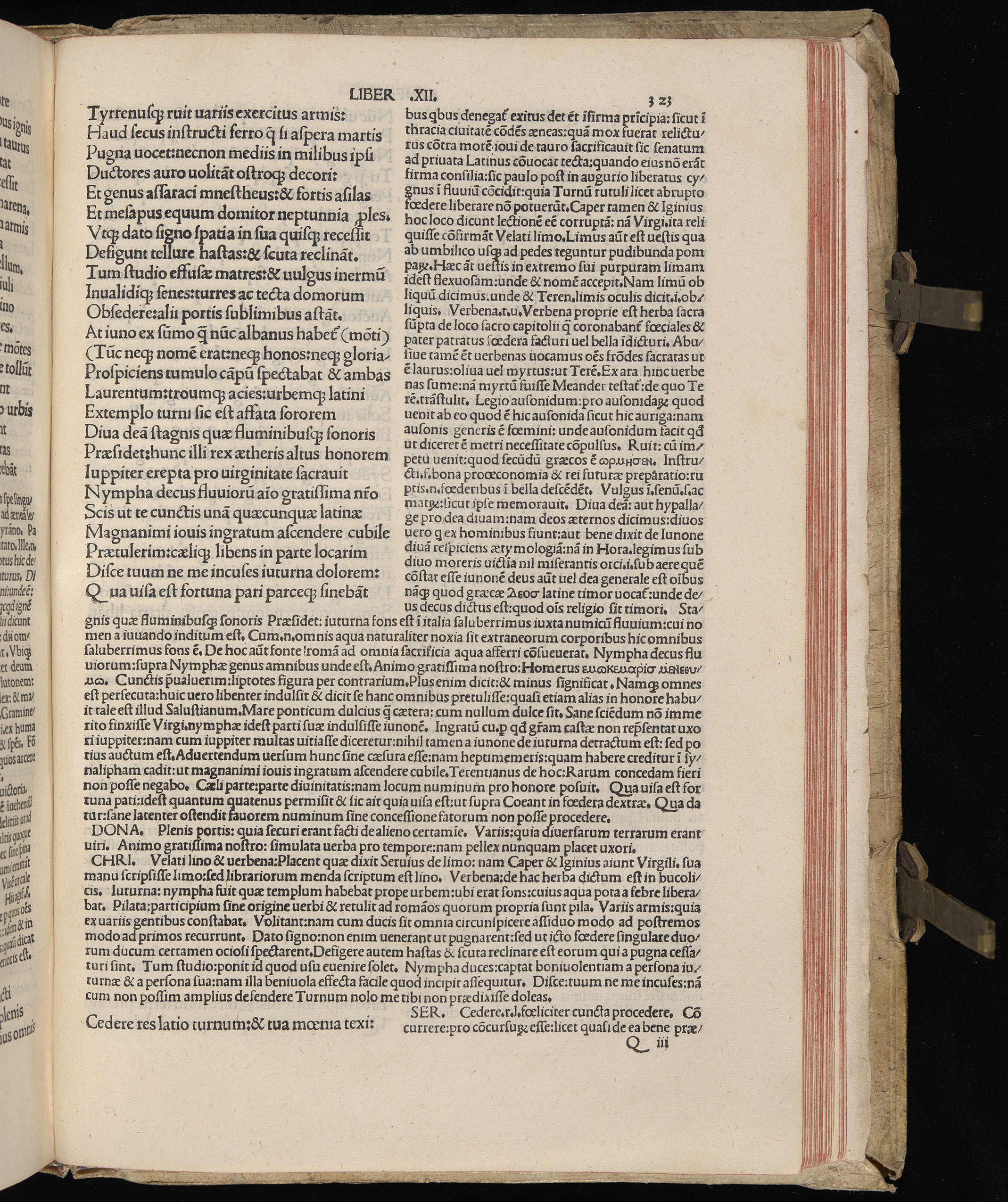 Vergilius cum c?mentariis quinque videlicet: Seruii, Landini, Ant. Mancinelli, Donati, Domitii. (M. Vegius' Book XIII addition to the Aen. Also Priapeia and Catalecta.) / Colophon: Impressu Venetiis per Bartolome? de Zanis de Portesio. . . . M.cccc.xciii. Stamped vellum with clasps. Very rare. Fol. - Image 665