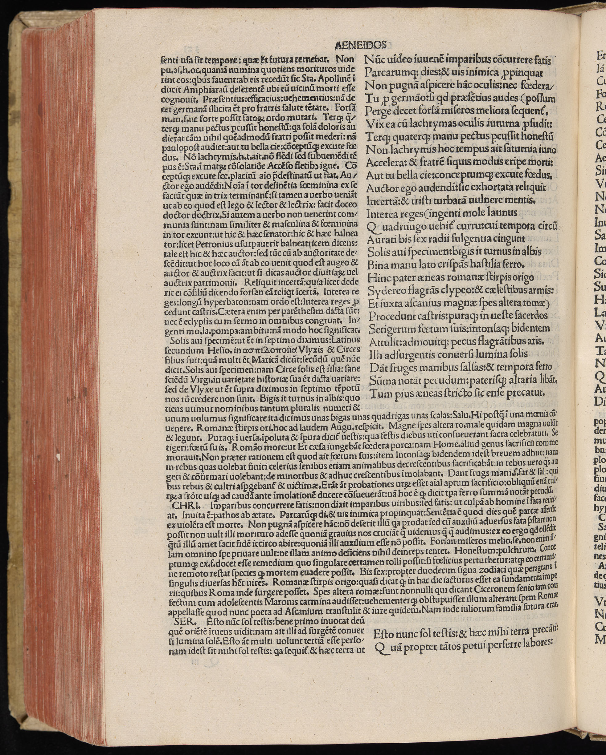 Vergilius cum c?mentariis quinque videlicet: Seruii, Landini, Ant. Mancinelli, Donati, Domitii. (M. Vegius' Book XIII addition to the Aen. Also Priapeia and Catalecta.) / Colophon: Impressu Venetiis per Bartolome? de Zanis de Portesio. . . . M.cccc.xciii. Stamped vellum with clasps. Very rare. Fol. - Image 666