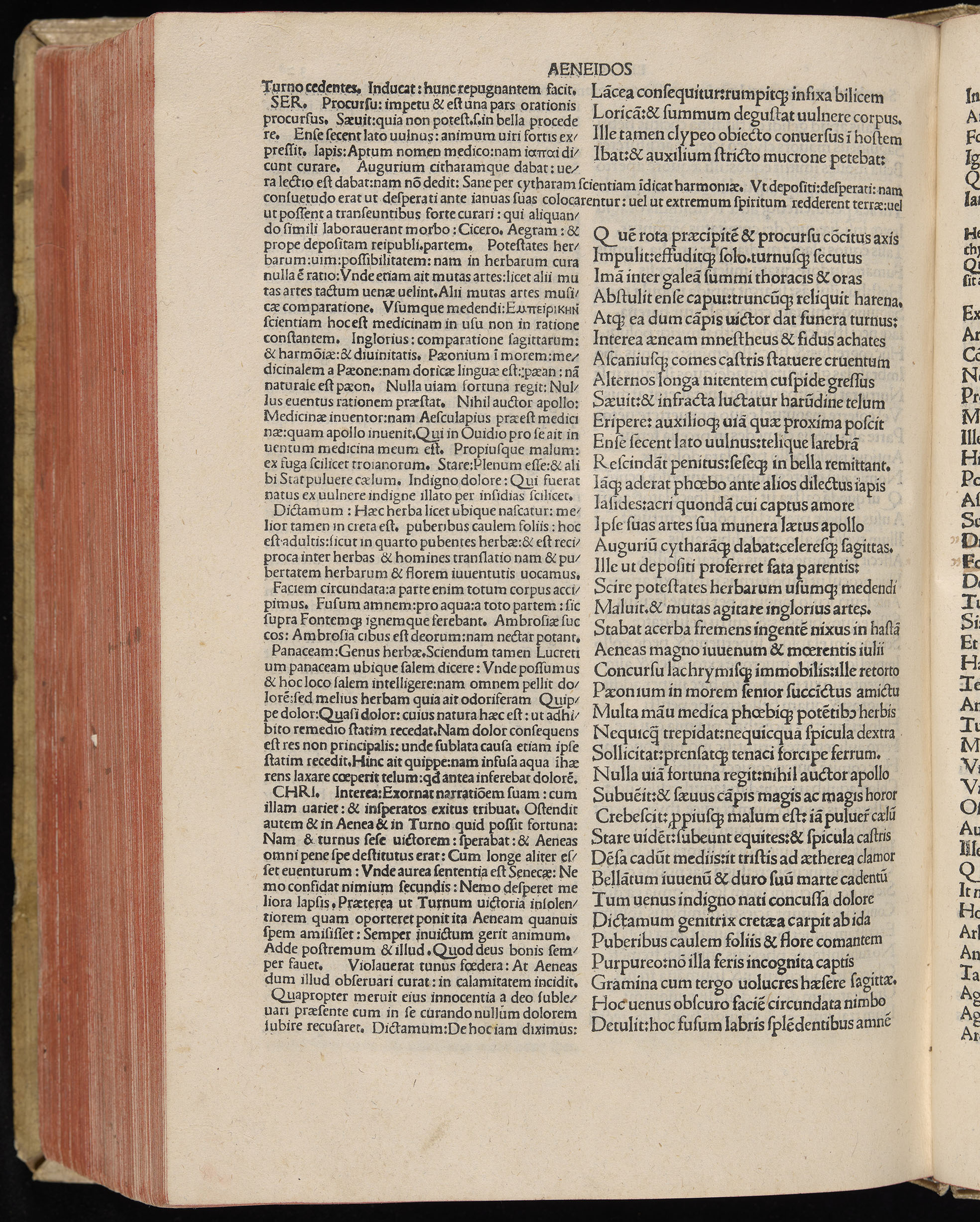 Vergilius cum c?mentariis quinque videlicet: Seruii, Landini, Ant. Mancinelli, Donati, Domitii. (M. Vegius' Book XIII addition to the Aen. Also Priapeia and Catalecta.) / Colophon: Impressu Venetiis per Bartolome? de Zanis de Portesio. . . . M.cccc.xciii. Stamped vellum with clasps. Very rare. Fol. - Image 672