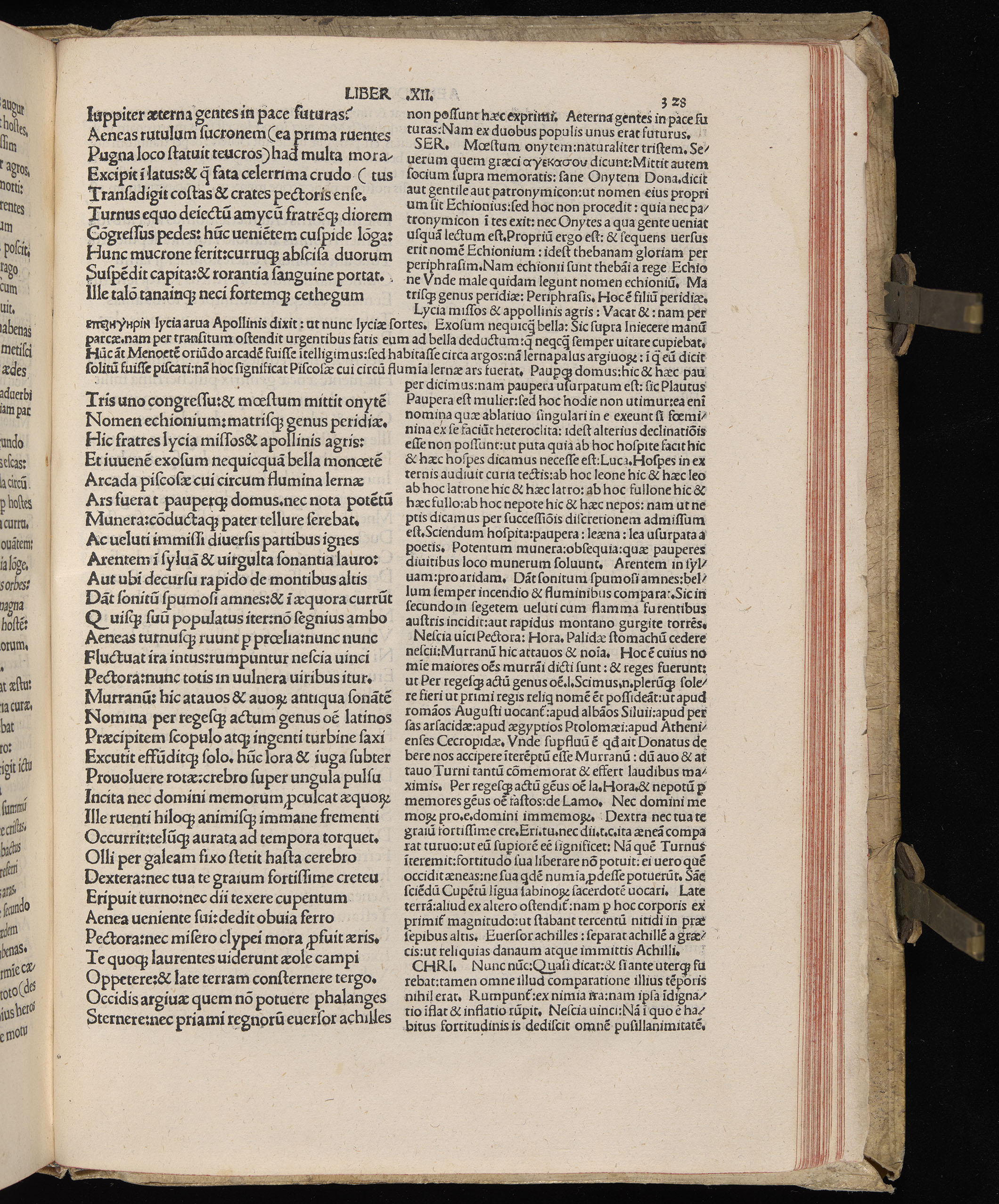 Vergilius cum c?mentariis quinque videlicet: Seruii, Landini, Ant. Mancinelli, Donati, Domitii. (M. Vegius' Book XIII addition to the Aen. Also Priapeia and Catalecta.) / Colophon: Impressu Venetiis per Bartolome? de Zanis de Portesio. . . . M.cccc.xciii. Stamped vellum with clasps. Very rare. Fol. - Image 675