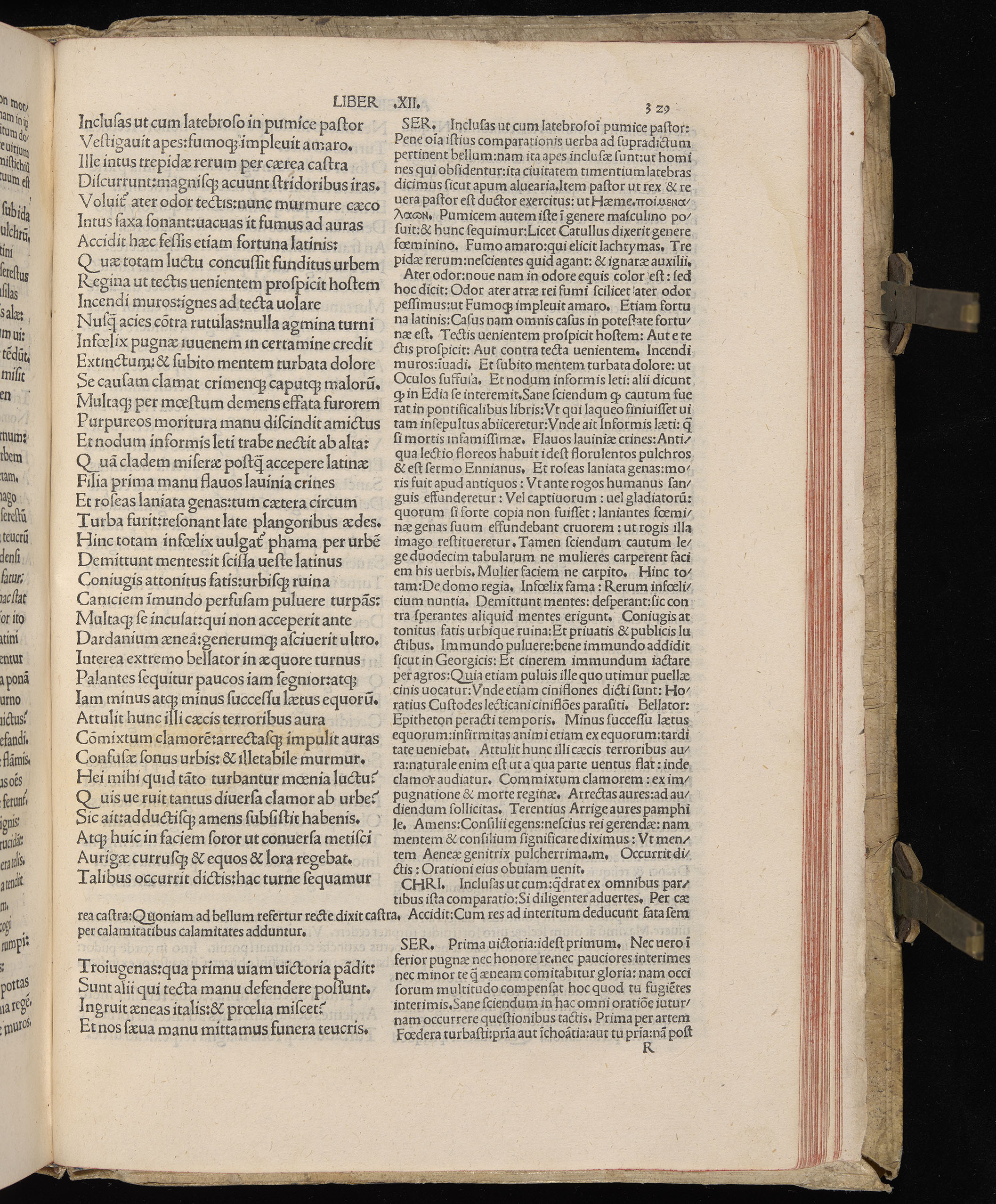 Vergilius cum c?mentariis quinque videlicet: Seruii, Landini, Ant. Mancinelli, Donati, Domitii. (M. Vegius' Book XIII addition to the Aen. Also Priapeia and Catalecta.) / Colophon: Impressu Venetiis per Bartolome? de Zanis de Portesio. . . . M.cccc.xciii. Stamped vellum with clasps. Very rare. Fol. - Image 677