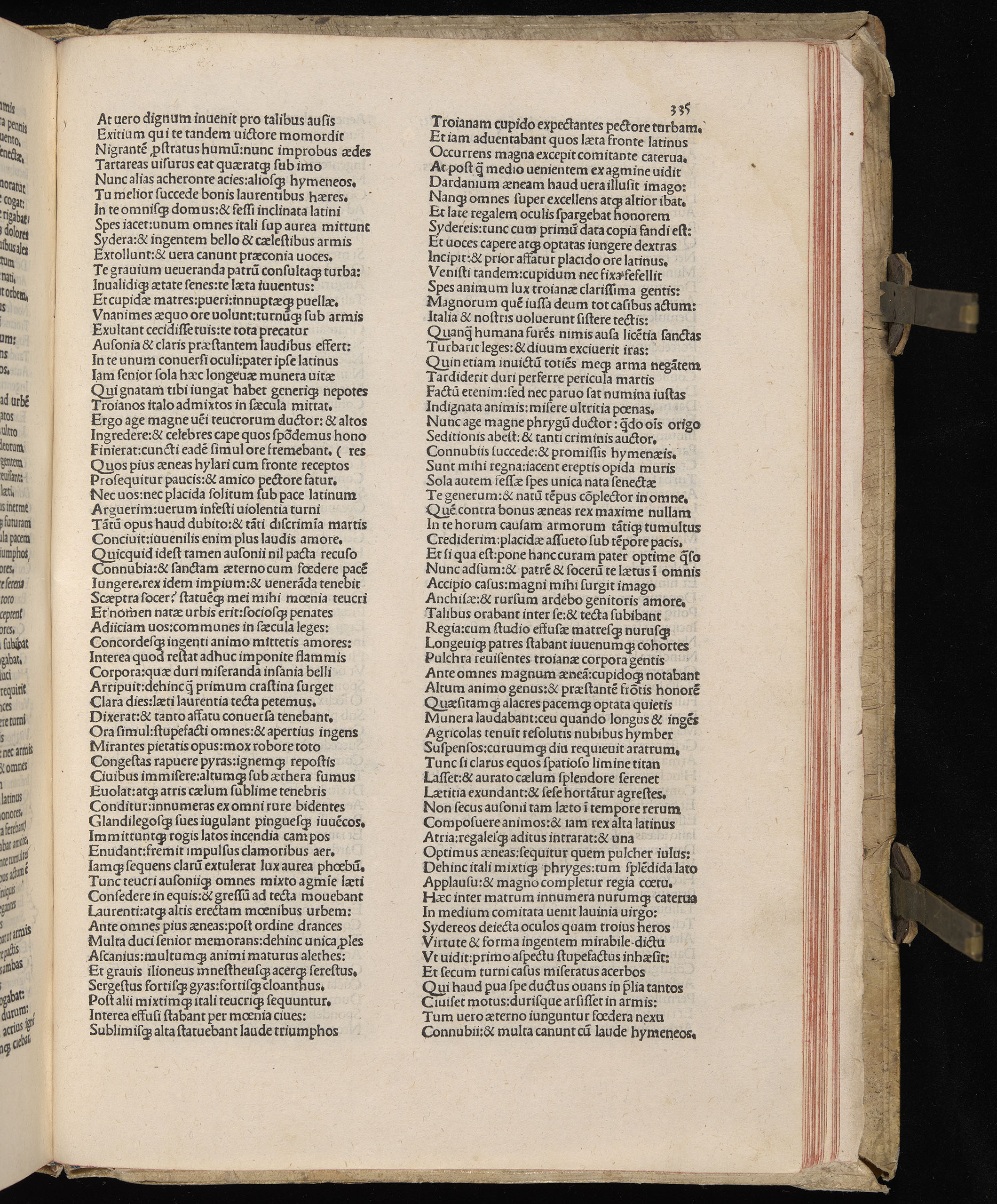 Vergilius cum c?mentariis quinque videlicet: Seruii, Landini, Ant. Mancinelli, Donati, Domitii. (M. Vegius' Book XIII addition to the Aen. Also Priapeia and Catalecta.) / Colophon: Impressu Venetiis per Bartolome? de Zanis de Portesio. . . . M.cccc.xciii. Stamped vellum with clasps. Very rare. Fol. - Image 689