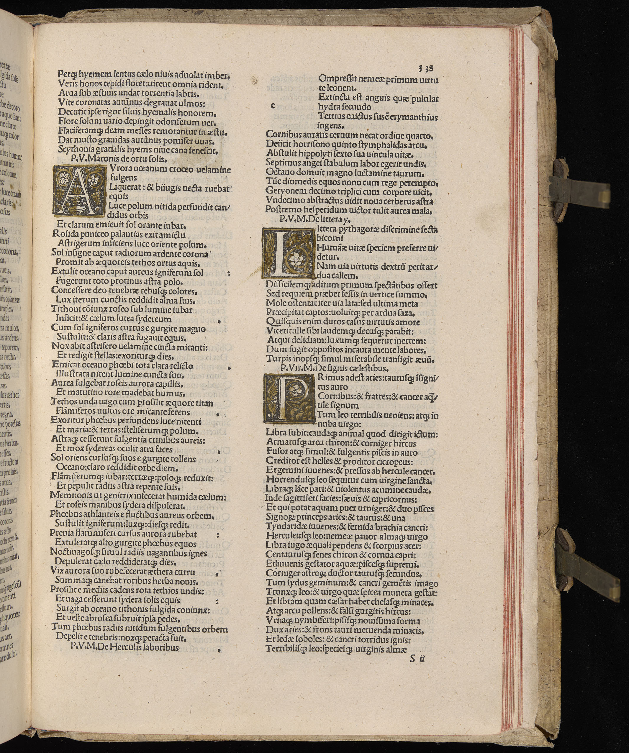 Vergilius cum c?mentariis quinque videlicet: Seruii, Landini, Ant. Mancinelli, Donati, Domitii. (M. Vegius' Book XIII addition to the Aen. Also Priapeia and Catalecta.) / Colophon: Impressu Venetiis per Bartolome? de Zanis de Portesio. . . . M.cccc.xciii. Stamped vellum with clasps. Very rare. Fol. - Image 695