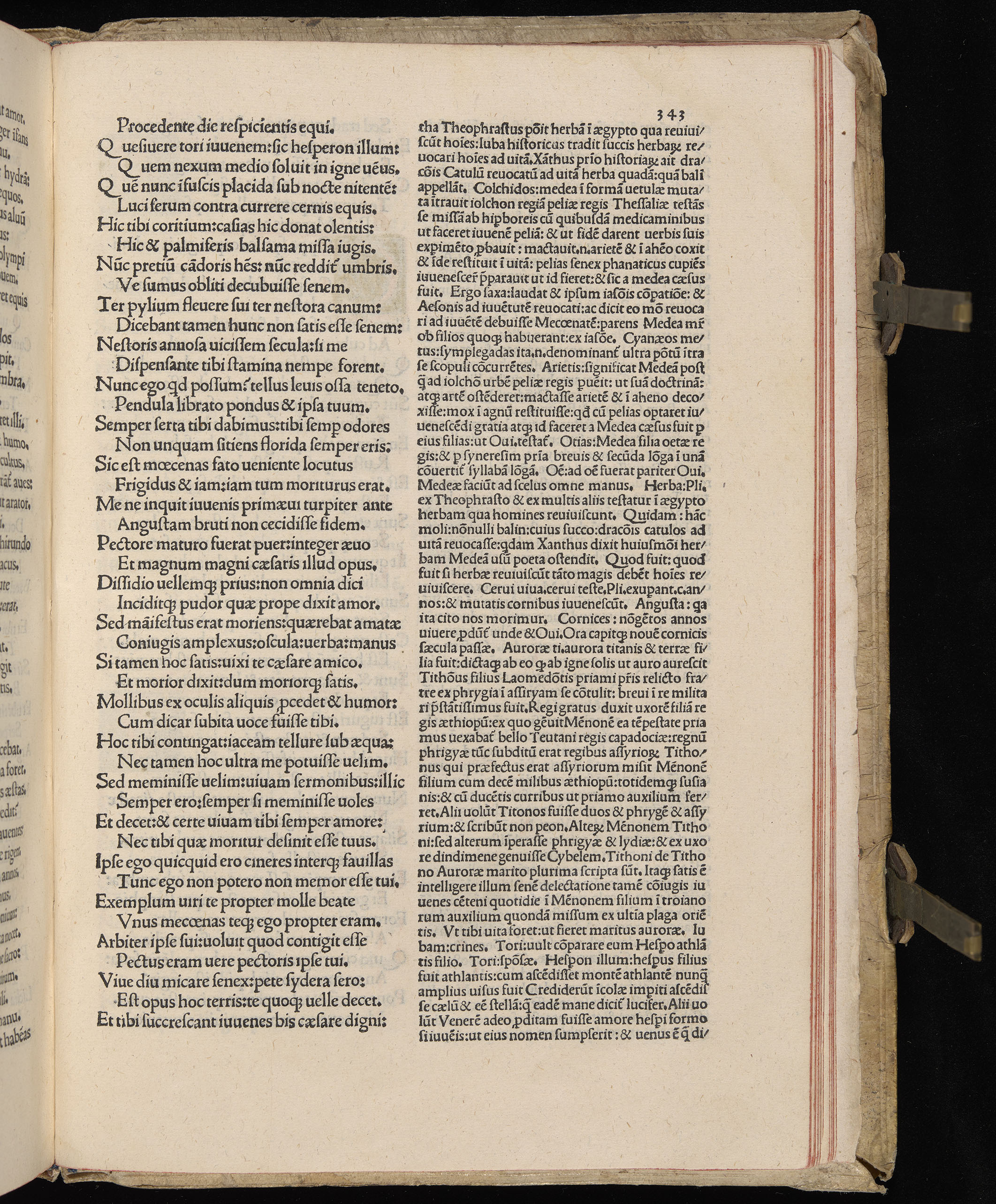 Vergilius cum c?mentariis quinque videlicet: Seruii, Landini, Ant. Mancinelli, Donati, Domitii. (M. Vegius' Book XIII addition to the Aen. Also Priapeia and Catalecta.) / Colophon: Impressu Venetiis per Bartolome? de Zanis de Portesio. . . . M.cccc.xciii. Stamped vellum with clasps. Very rare. Fol. - Image 705
