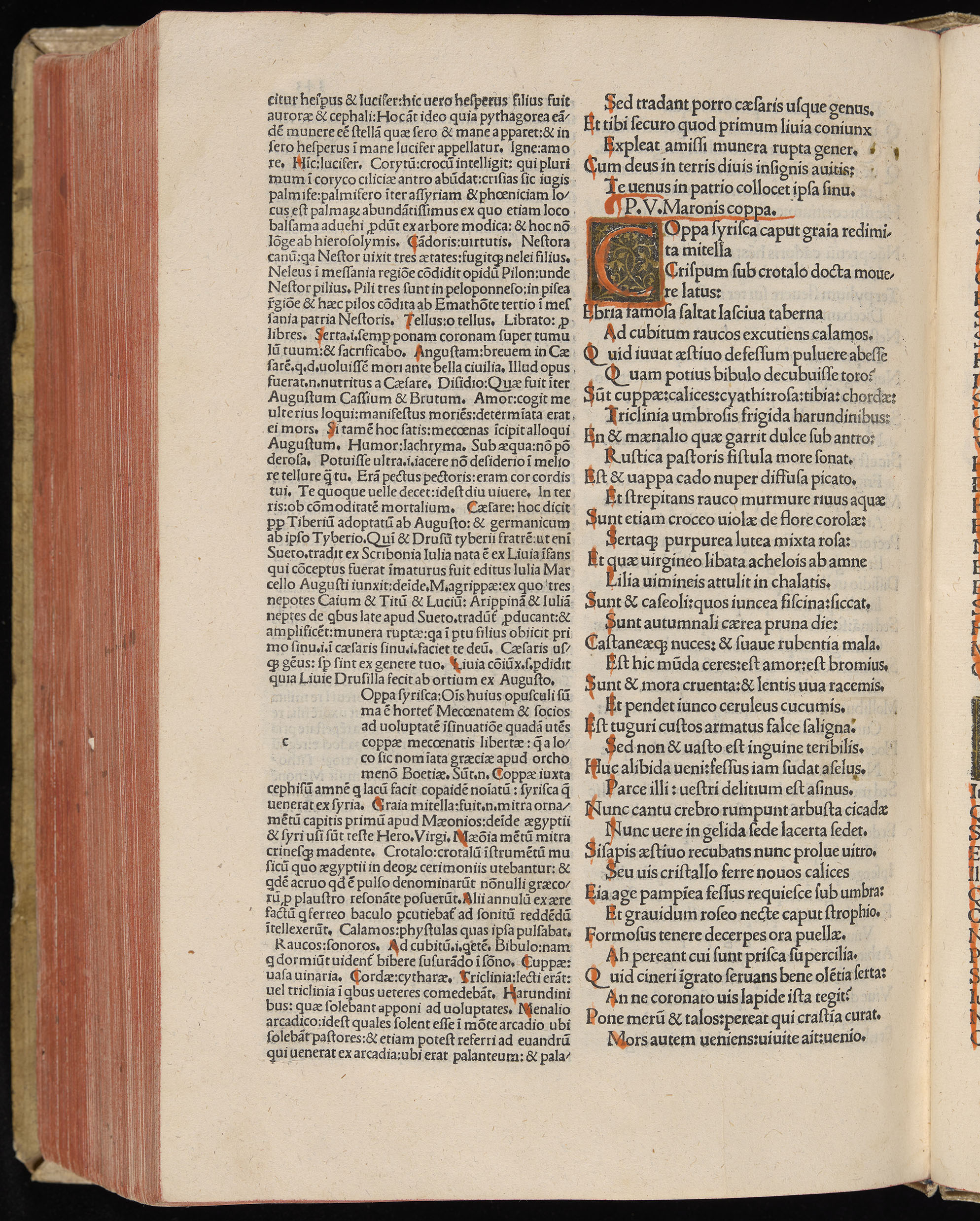 Vergilius cum c?mentariis quinque videlicet: Seruii, Landini, Ant. Mancinelli, Donati, Domitii. (M. Vegius' Book XIII addition to the Aen. Also Priapeia and Catalecta.) / Colophon: Impressu Venetiis per Bartolome? de Zanis de Portesio. . . . M.cccc.xciii. Stamped vellum with clasps. Very rare. Fol. - Image 706