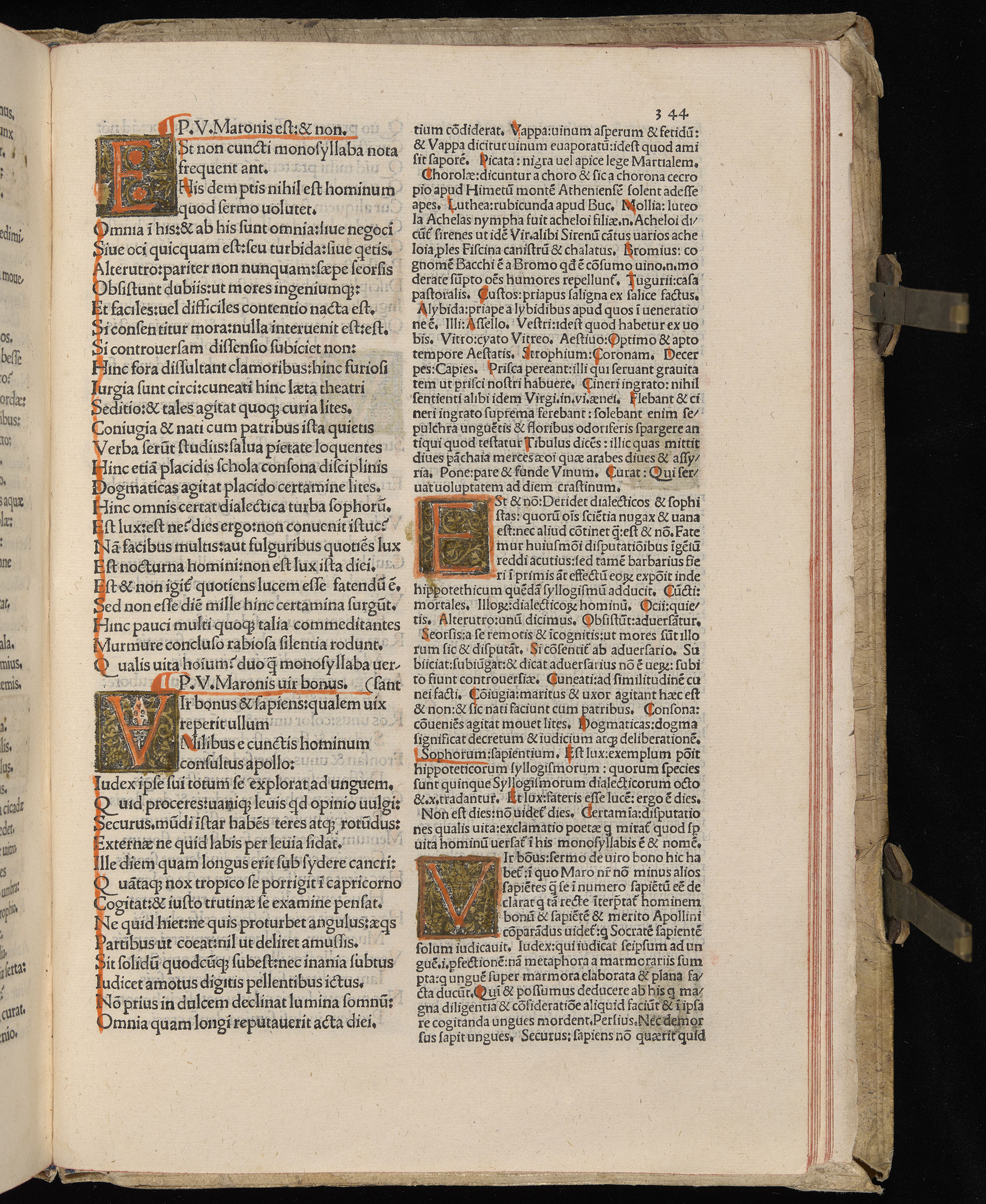 Vergilius cum c?mentariis quinque videlicet: Seruii, Landini, Ant. Mancinelli, Donati, Domitii. (M. Vegius' Book XIII addition to the Aen. Also Priapeia and Catalecta.) / Colophon: Impressu Venetiis per Bartolome? de Zanis de Portesio. . . . M.cccc.xciii. Stamped vellum with clasps. Very rare. Fol. - Image 707