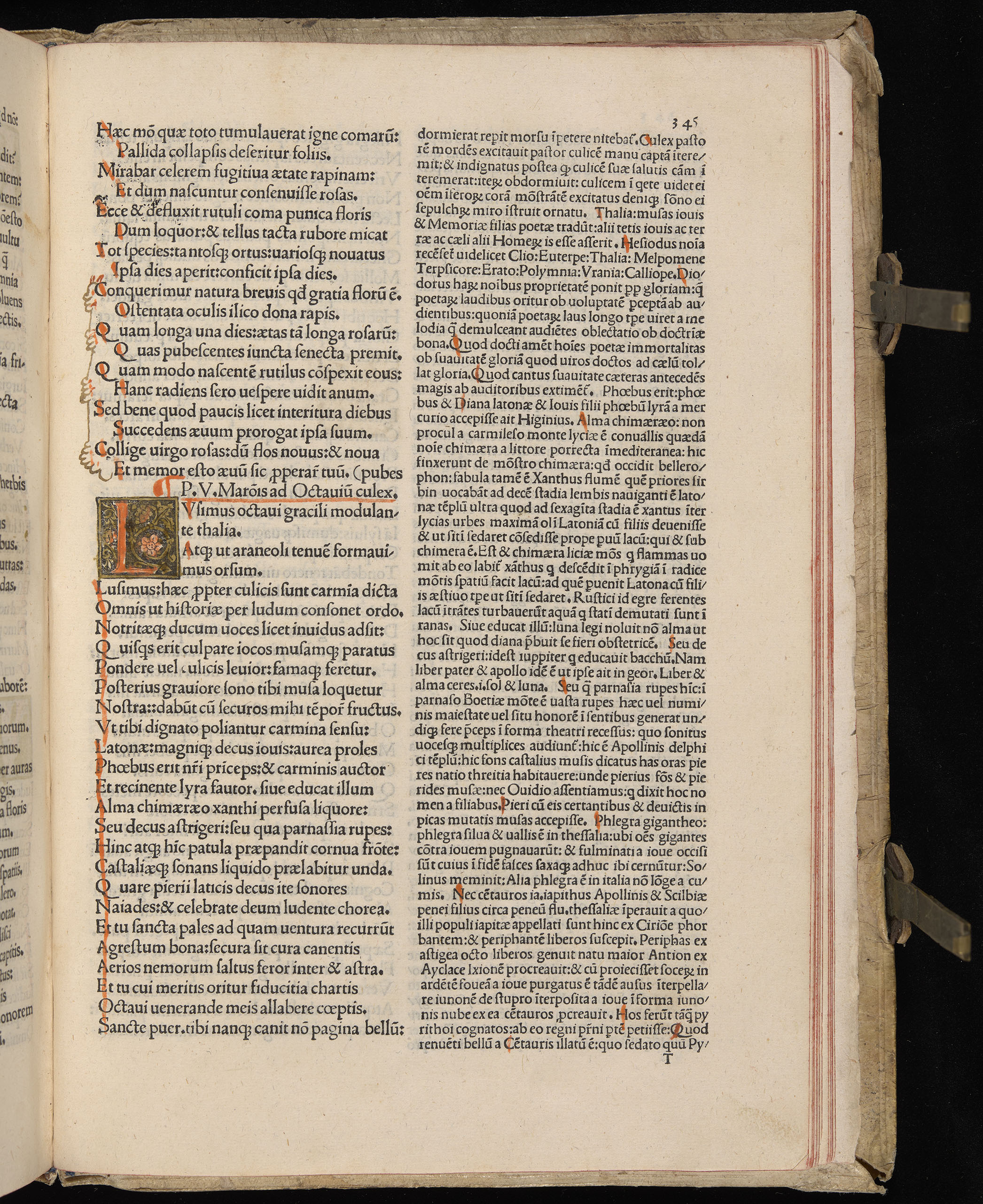 Vergilius cum c?mentariis quinque videlicet: Seruii, Landini, Ant. Mancinelli, Donati, Domitii. (M. Vegius' Book XIII addition to the Aen. Also Priapeia and Catalecta.) / Colophon: Impressu Venetiis per Bartolome? de Zanis de Portesio. . . . M.cccc.xciii. Stamped vellum with clasps. Very rare. Fol. - Image 709