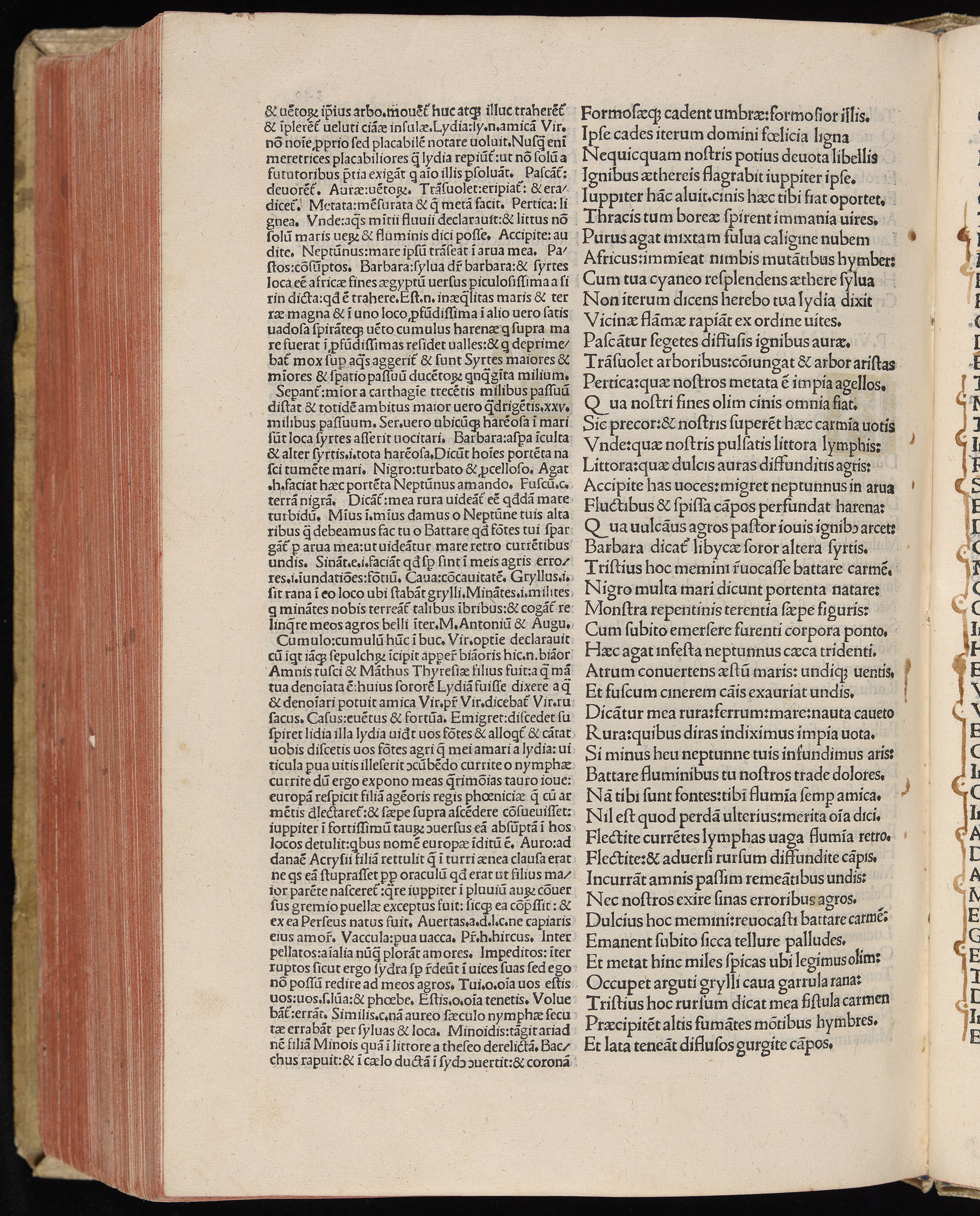 Vergilius cum c?mentariis quinque videlicet: Seruii, Landini, Ant. Mancinelli, Donati, Domitii. (M. Vegius' Book XIII addition to the Aen. Also Priapeia and Catalecta.) / Colophon: Impressu Venetiis per Bartolome? de Zanis de Portesio. . . . M.cccc.xciii. Stamped vellum with clasps. Very rare. Fol. - Image 718
