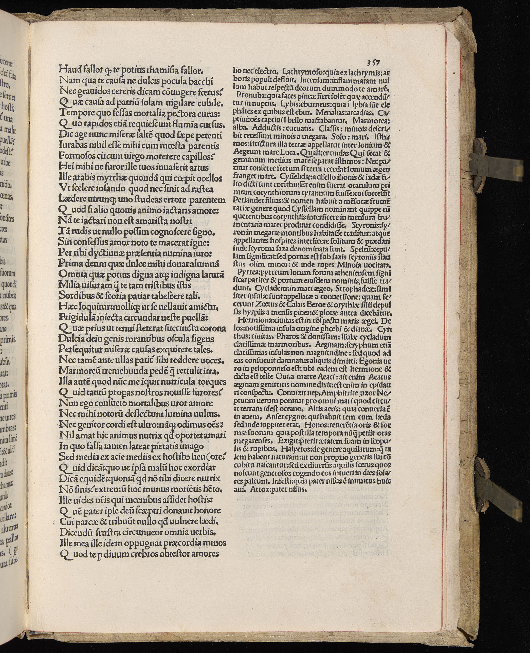 Vergilius cum c?mentariis quinque videlicet: Seruii, Landini, Ant. Mancinelli, Donati, Domitii. (M. Vegius' Book XIII addition to the Aen. Also Priapeia and Catalecta.) / Colophon: Impressu Venetiis per Bartolome? de Zanis de Portesio. . . . M.cccc.xciii. Stamped vellum with clasps. Very rare. Fol. - Image 733