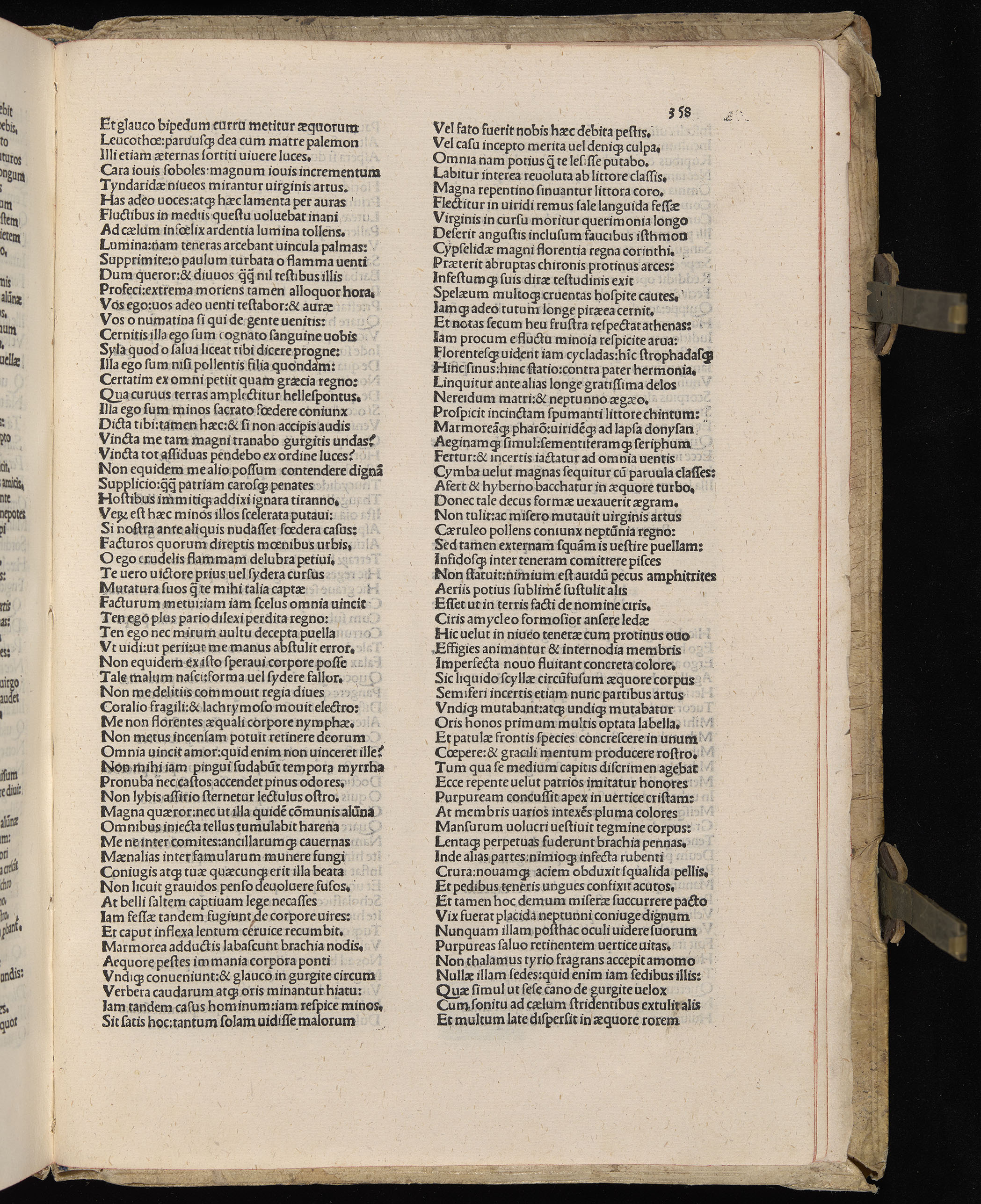 Vergilius cum c?mentariis quinque videlicet: Seruii, Landini, Ant. Mancinelli, Donati, Domitii. (M. Vegius' Book XIII addition to the Aen. Also Priapeia and Catalecta.) / Colophon: Impressu Venetiis per Bartolome? de Zanis de Portesio. . . . M.cccc.xciii. Stamped vellum with clasps. Very rare. Fol. - Image 735