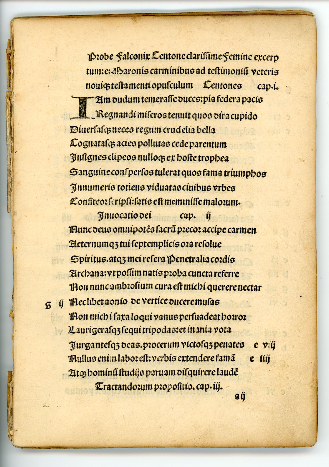 (Cento.) Probe Valerie prest?tis ingenij femine preclarissim? Centon? opus/veteris pariter ac noui testamenti (et si non om?a) precipua tamen misteria colligens/accuratissime nuper recognitum. / Colophon: Imprime (à Paris) pour Alexandre Alyate demourant au mont saincte Geneuiefue . . . M.cccc.lxxxxix. 4to. This issue extremely rare. Only other copy reported in U. S. A. said to be in Huntington Coll. - Image 4