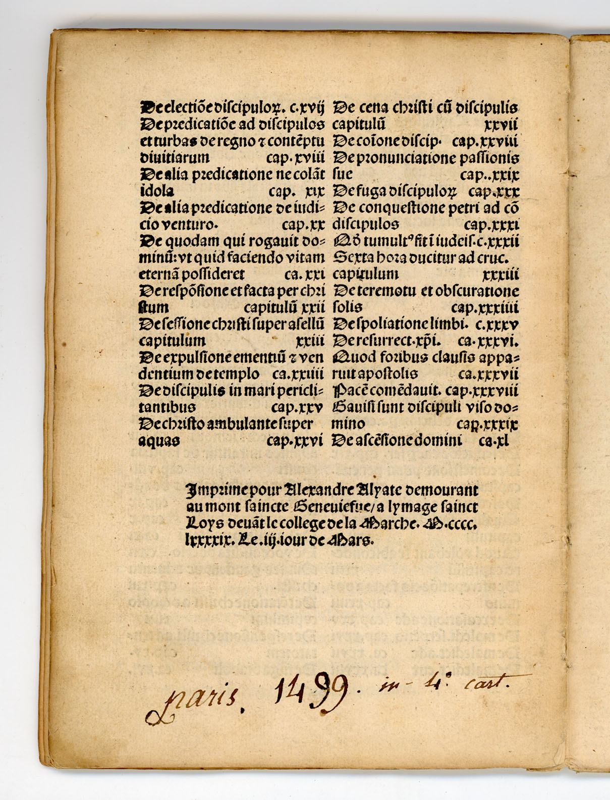 (Cento.) Probe Valerie prest?tis ingenij femine preclarissim? Centon? opus/veteris pariter ac noui testamenti (et si non om?a) precipua tamen misteria colligens/accuratissime nuper recognitum. / Colophon: Imprime (à Paris) pour Alexandre Alyate demourant au mont saincte Geneuiefue . . . M.cccc.lxxxxix. 4to. This issue extremely rare. Only other copy reported in U. S. A. said to be in Huntington Coll. - Image 37